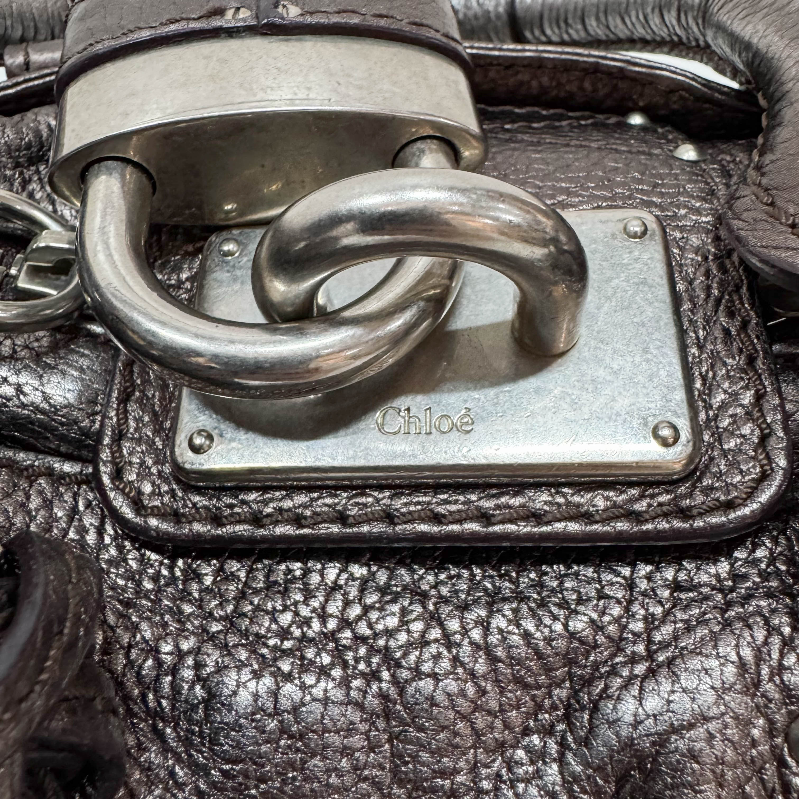 Mini Paddington Rose/Black Metallic Calfskin Leather Hand Bag