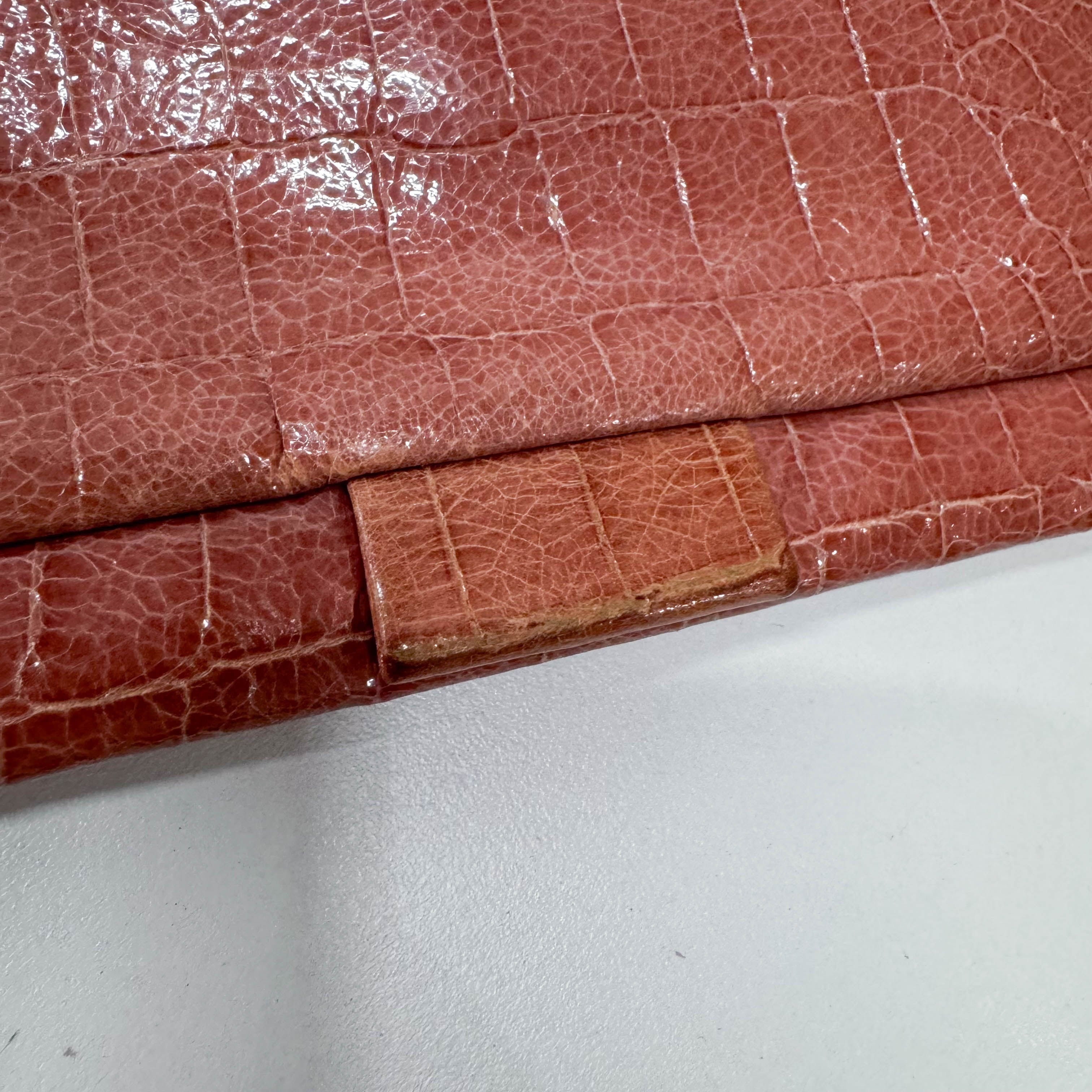 Vintage Pink Croc Embossed Leather Hand Bag