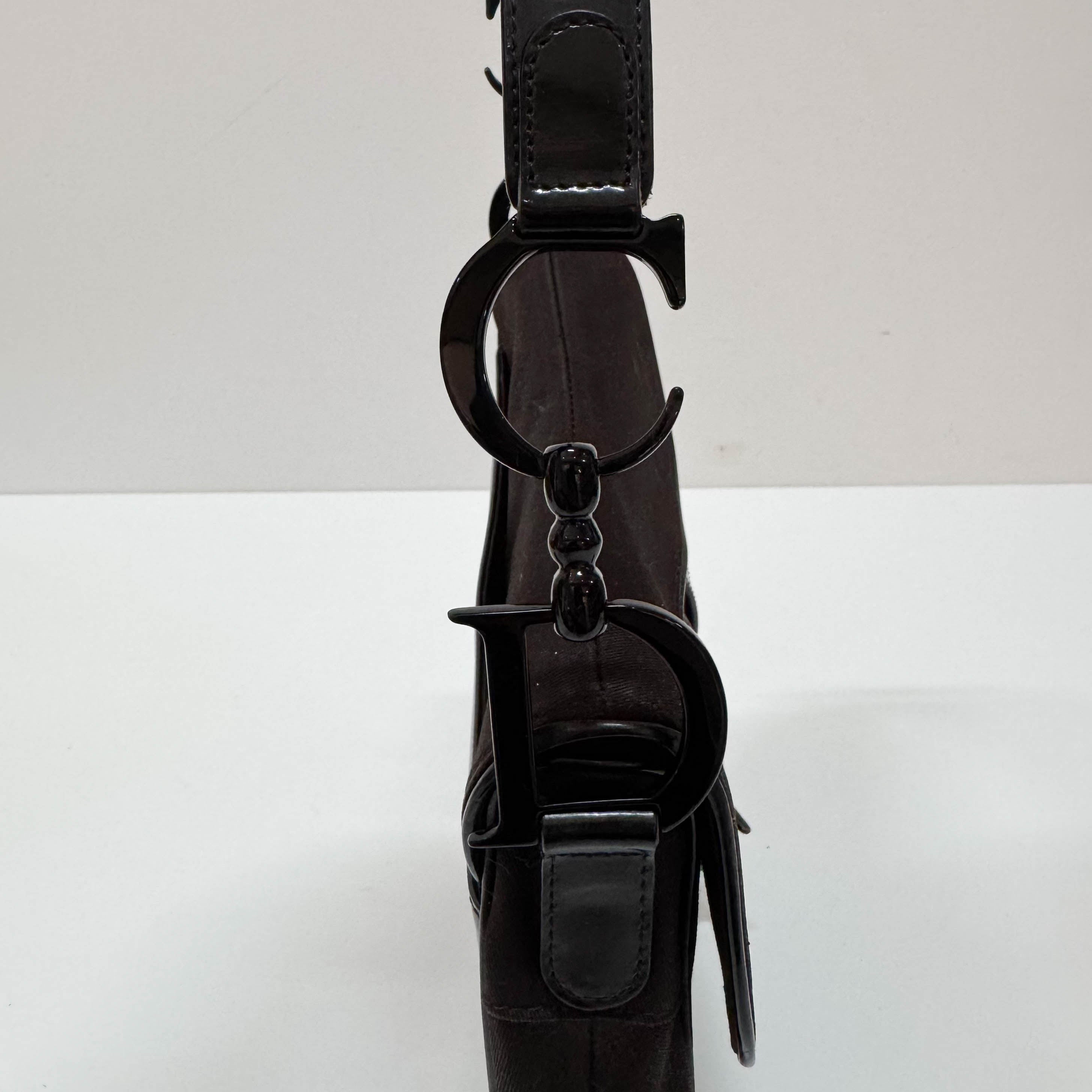 Saddle Brown Cotton & Patent Leather Shoulder Bag