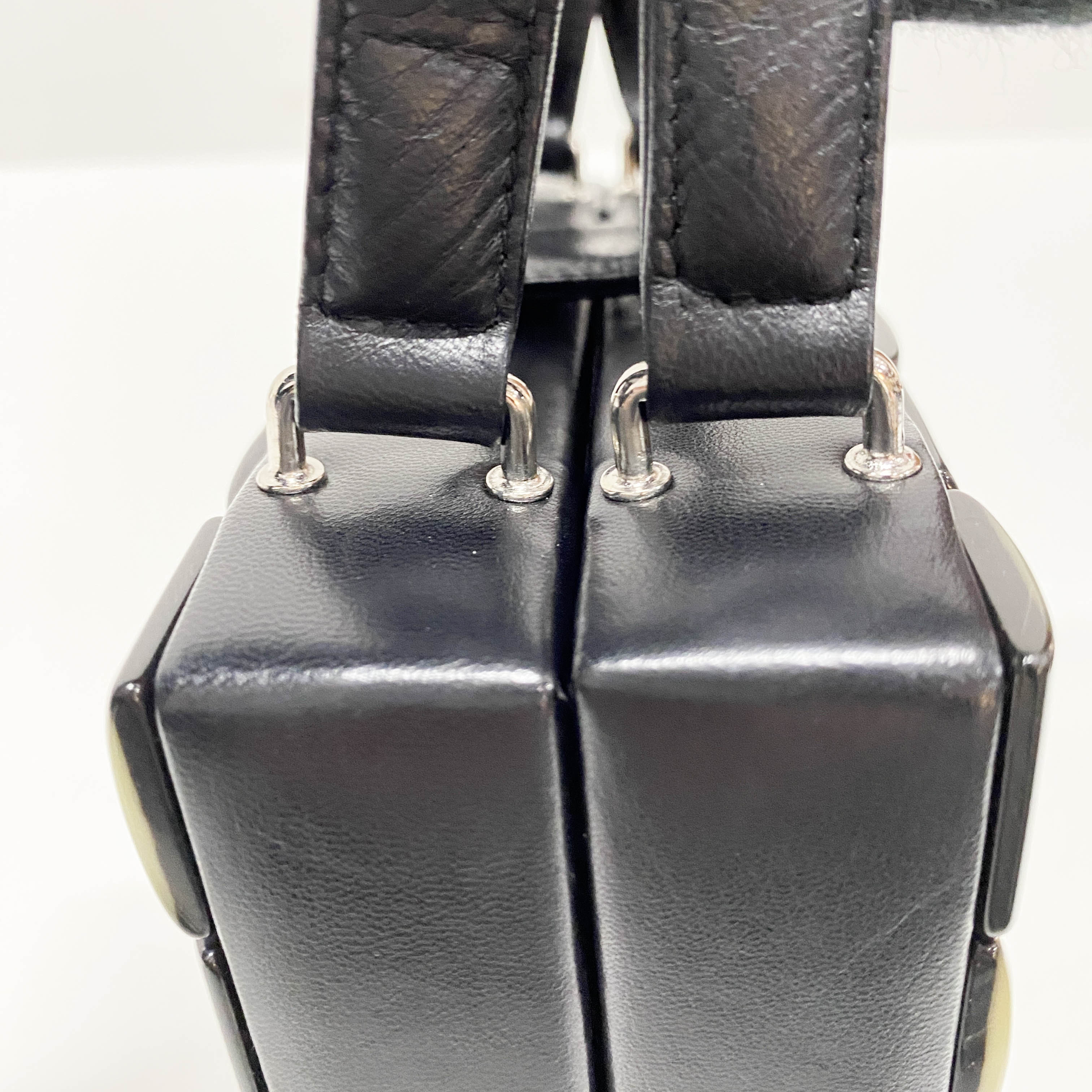 Intrecciato Black & Silver Leather Box Handbag