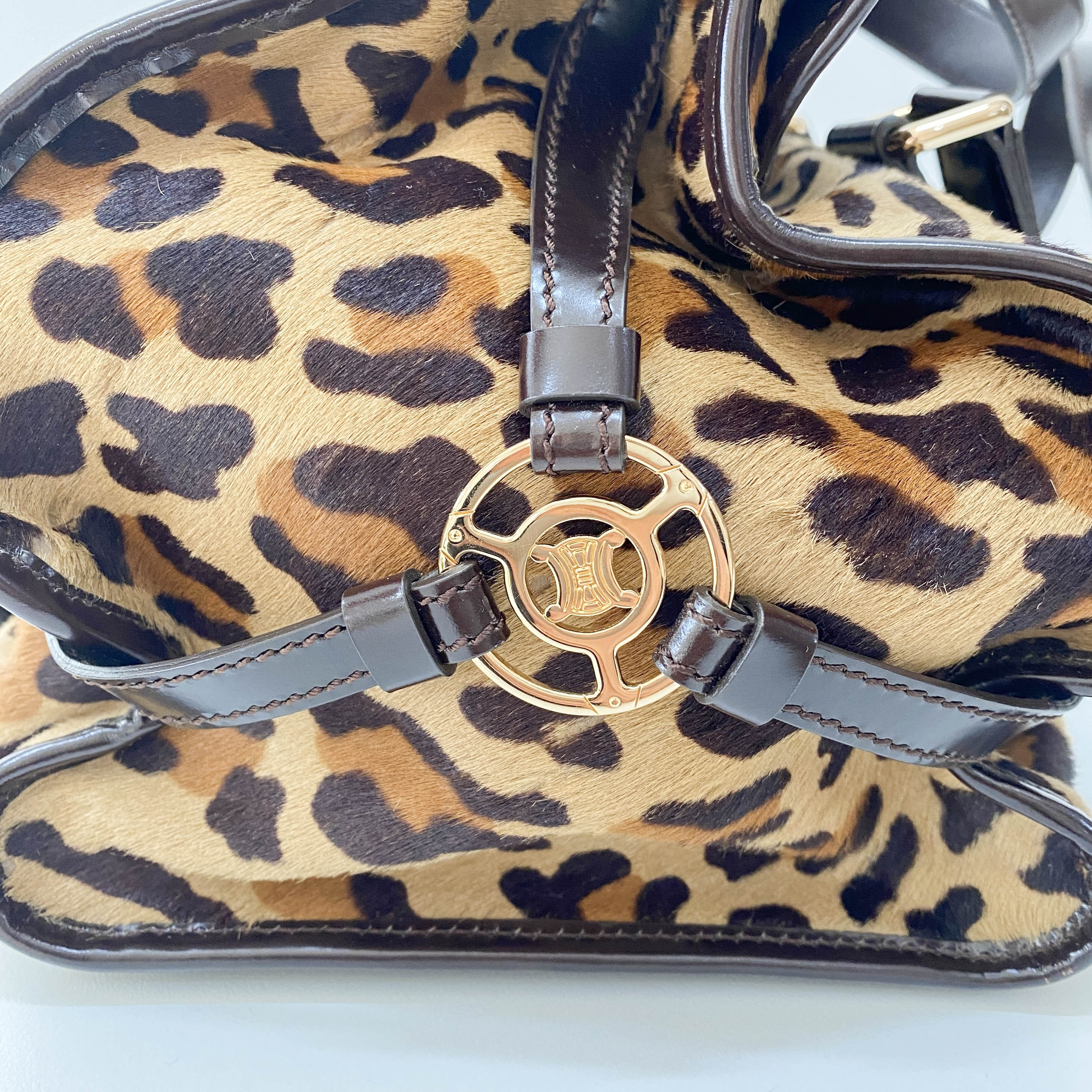 Leopard Print Brown Pony Hair Shoulder Bag