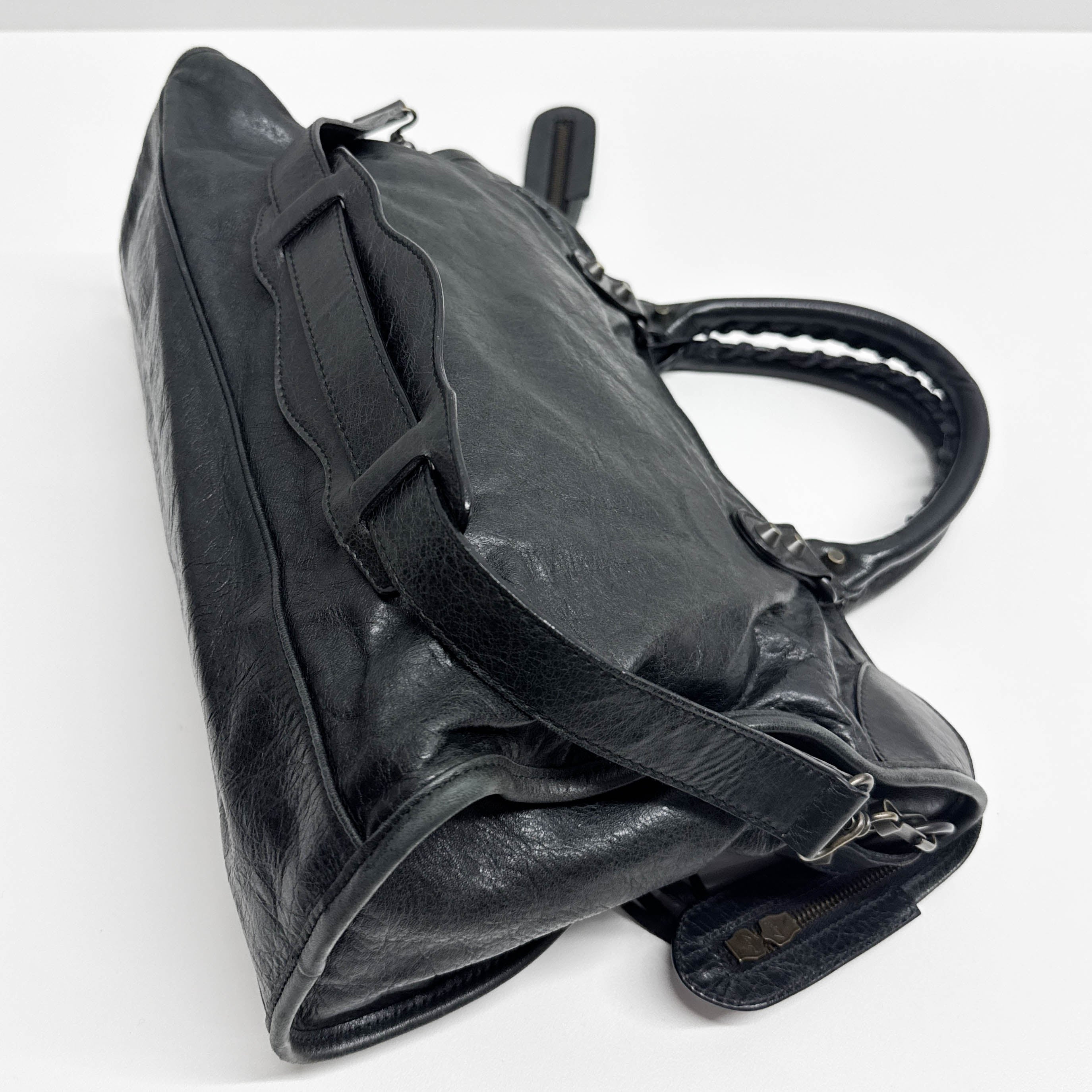 The City Black Calfskin Leather Two Way Bag
