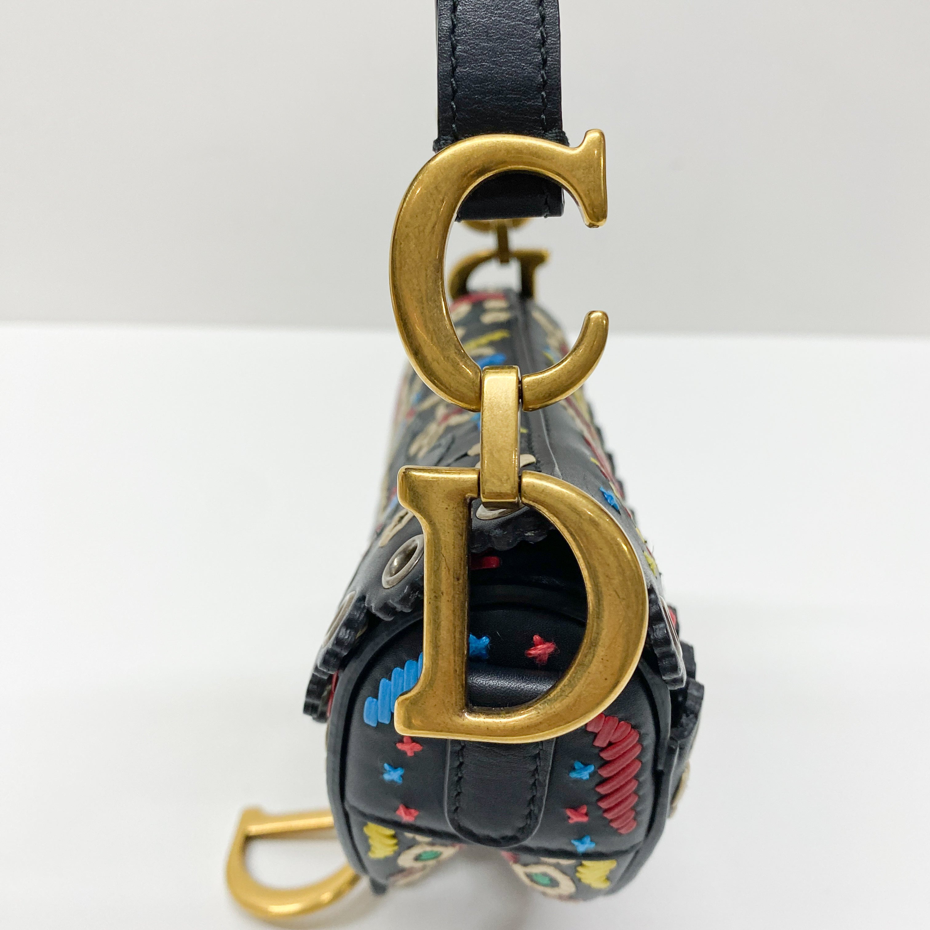 Saddle Multi-color Embroidered Leather Hand Bag