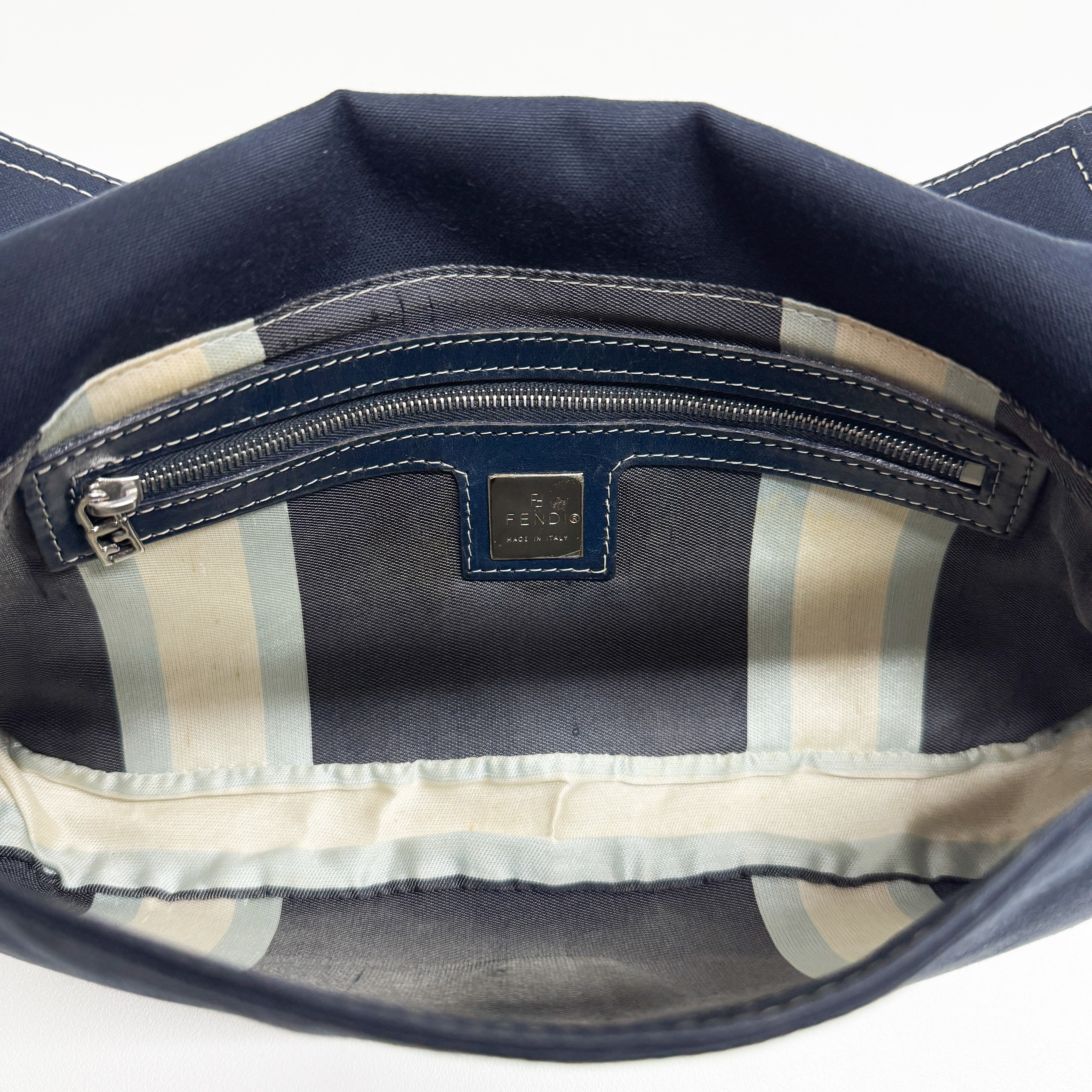 Baguette Navy Cotton Shoulder Bag