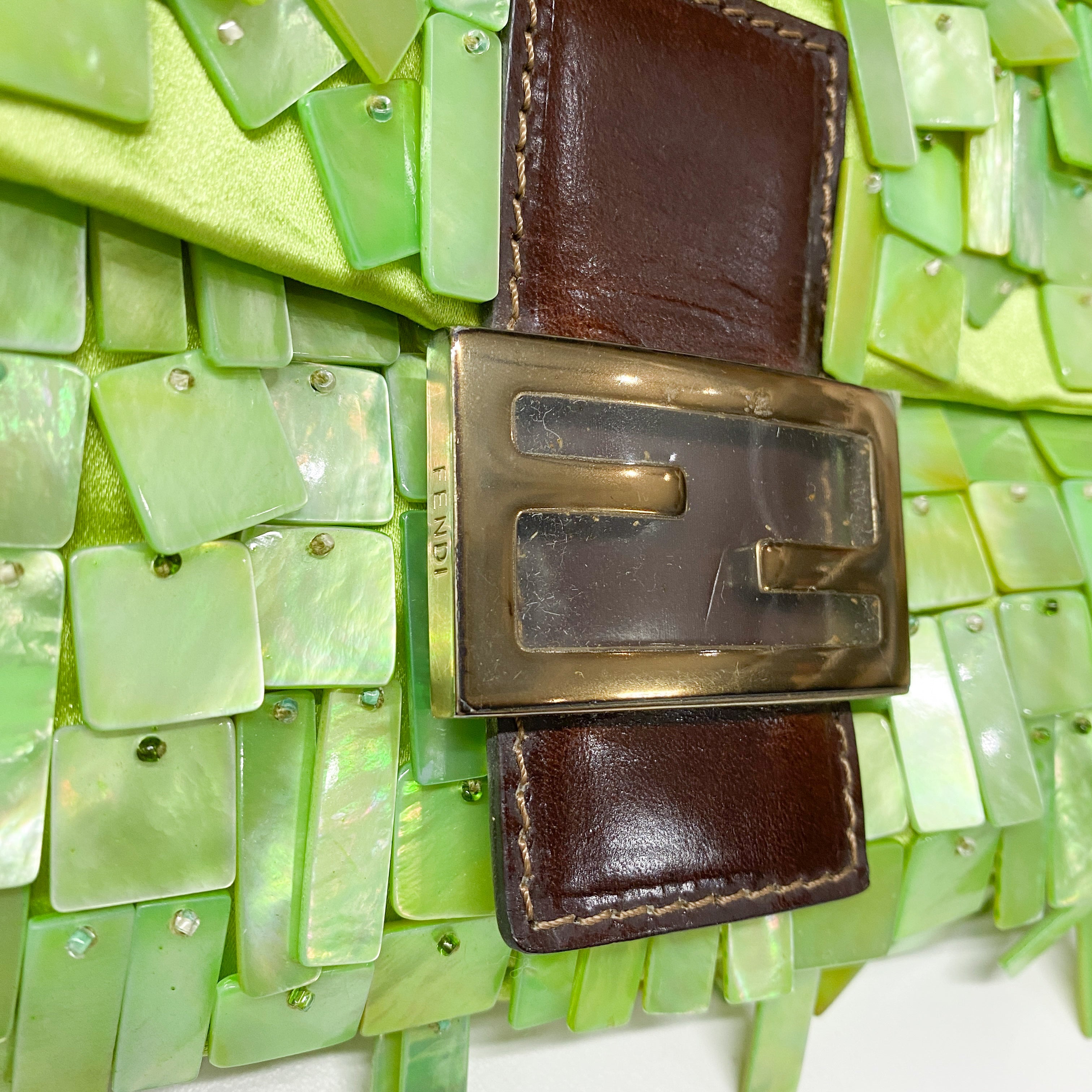 Limited Edition Baguette Mother Of Pearl Green Satin Shoulder Bag