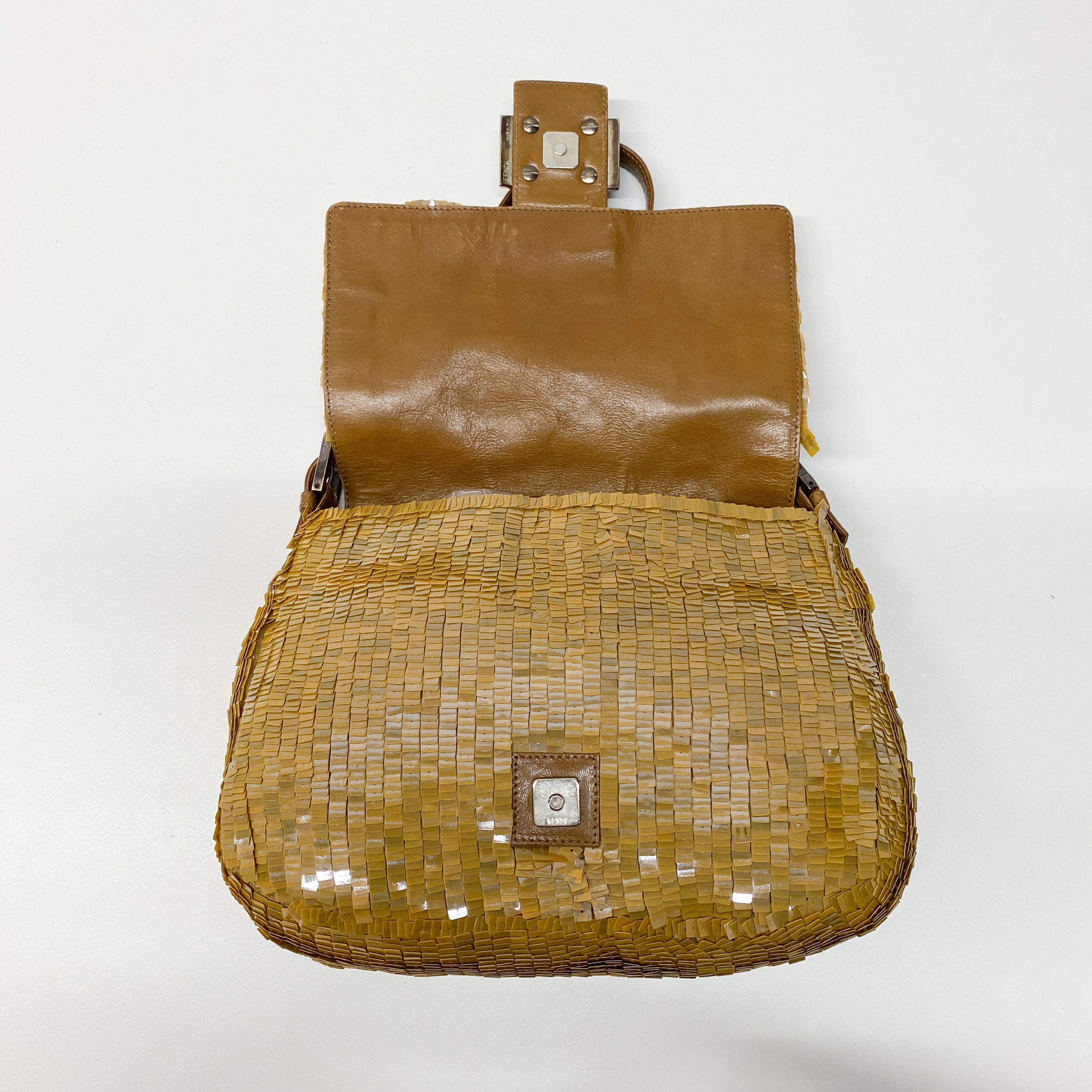 Mamma Baguette Caramel Brown Sequin Shoulder Bag