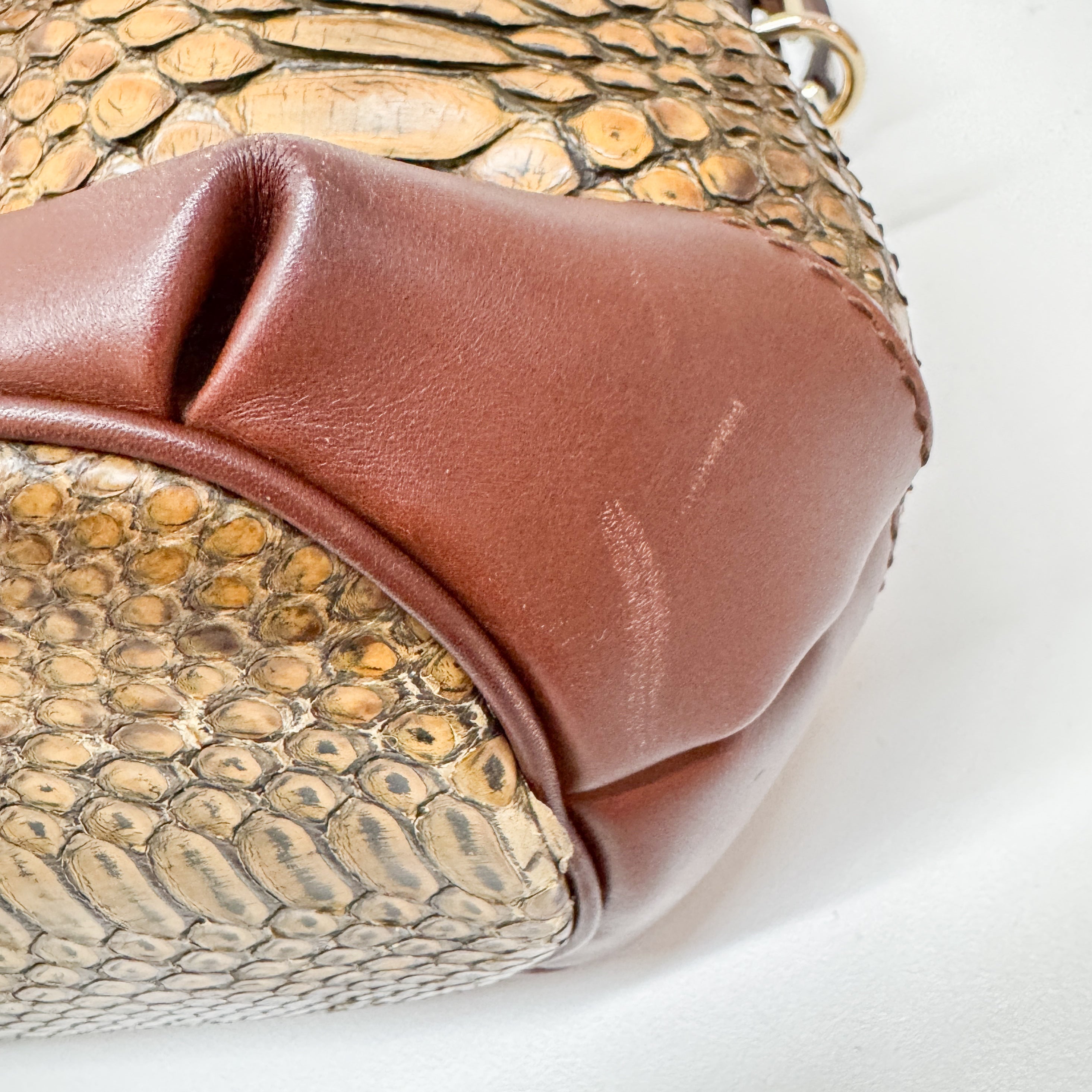 Sukey Brown Embossed Python Two-Way Bag