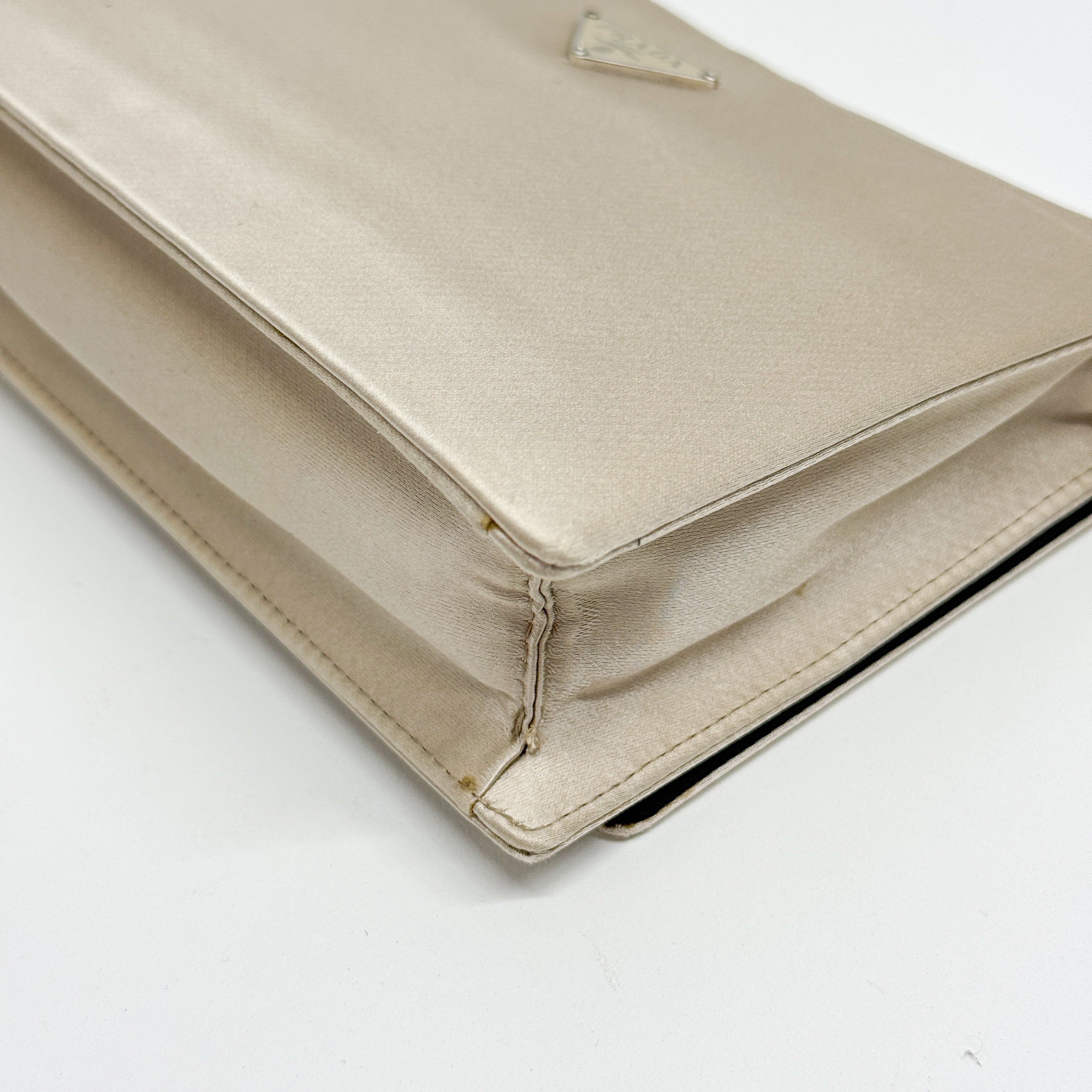 Beige Silk Satin Shoulder Bag