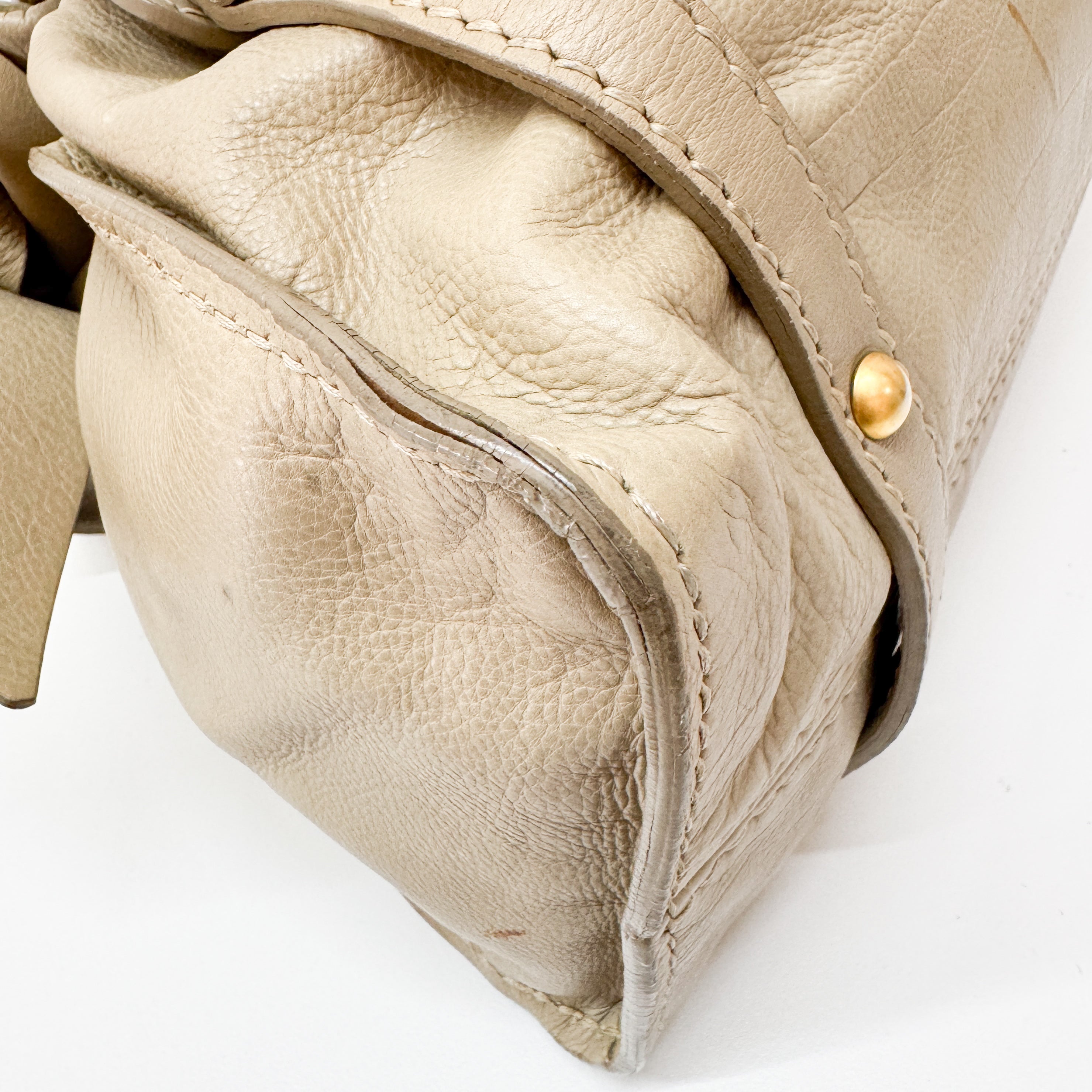 Vintage Beige Leather Shoulder Bag