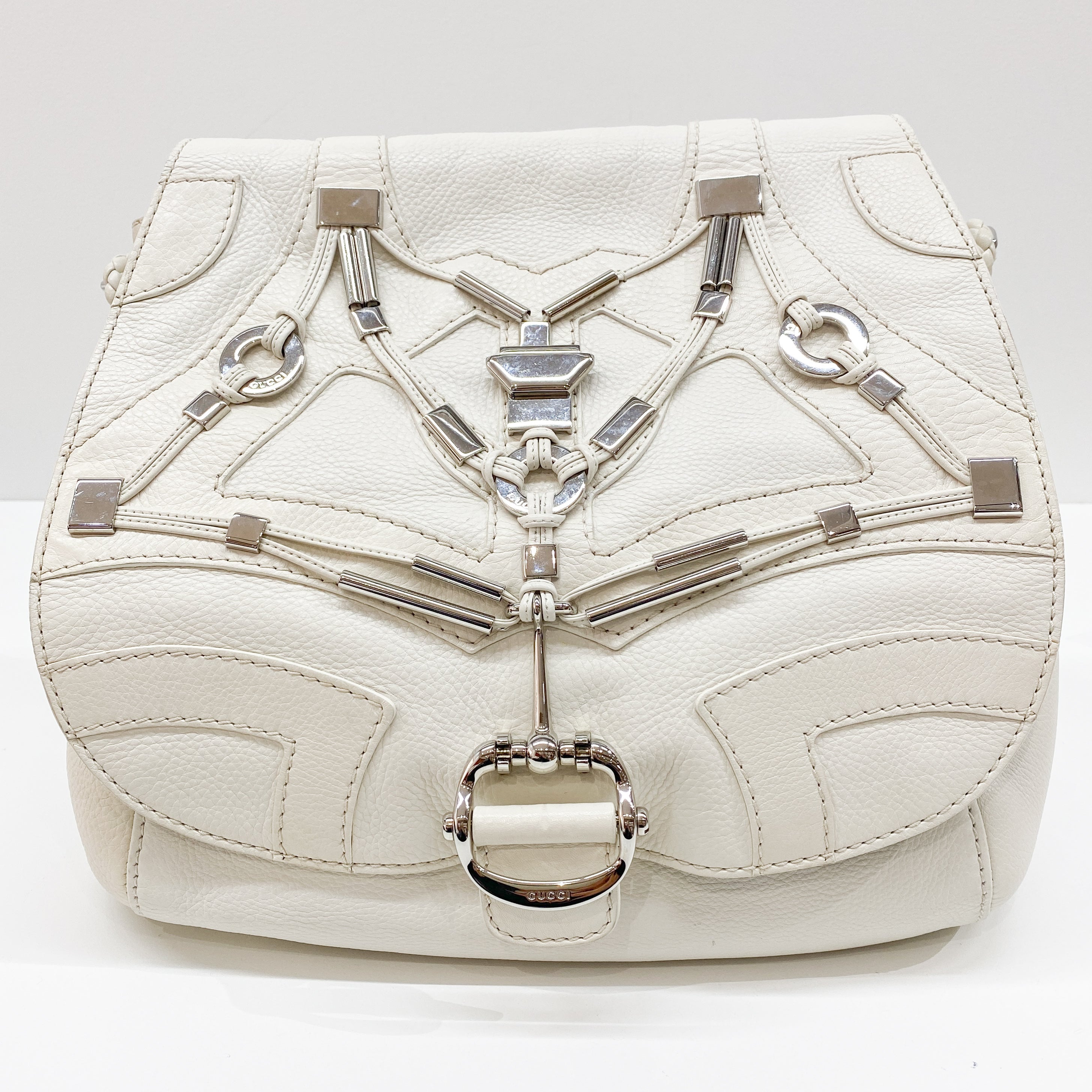 Vintage White Leather Shoulder Bag