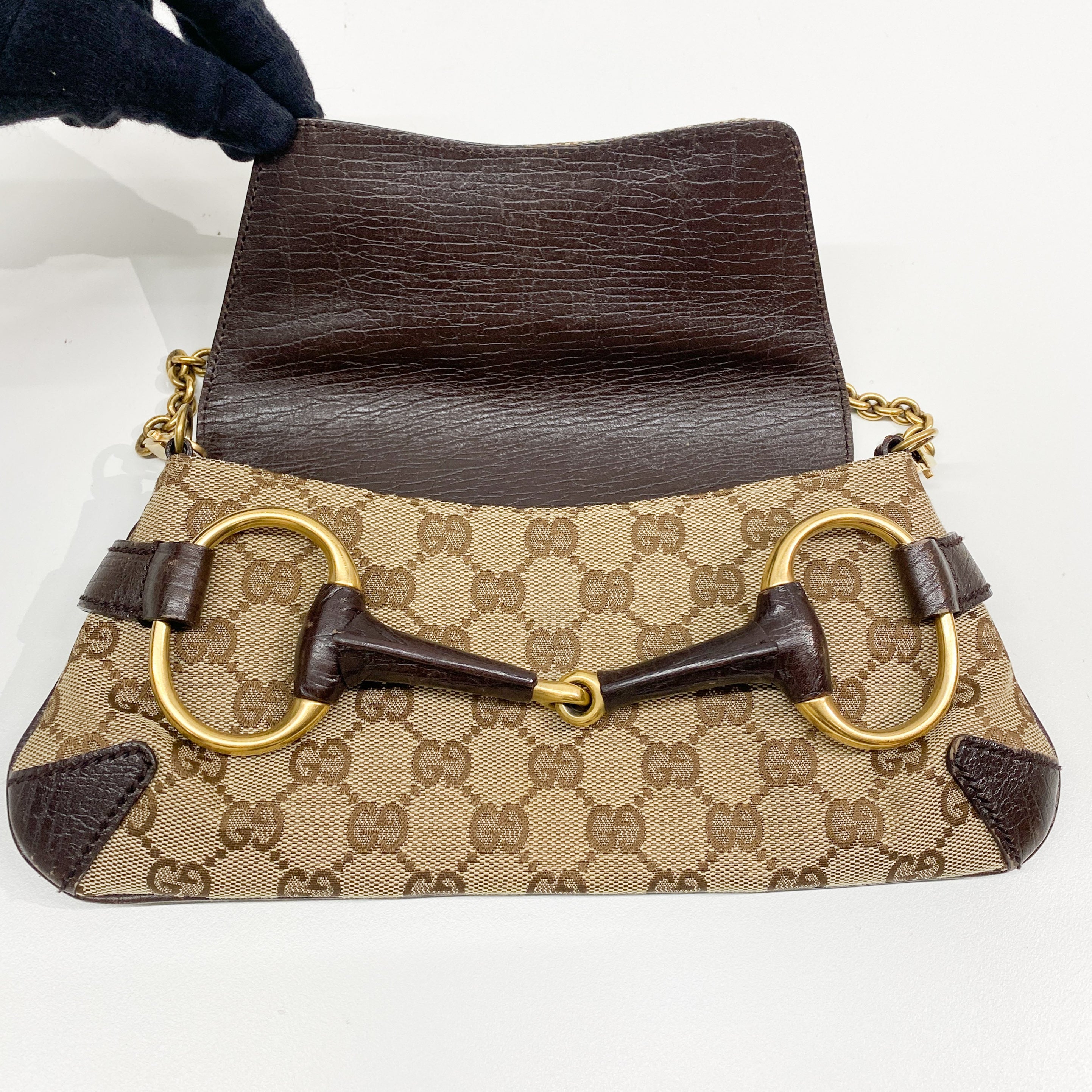 Horsebit Brown Canvas Shoulder Bag