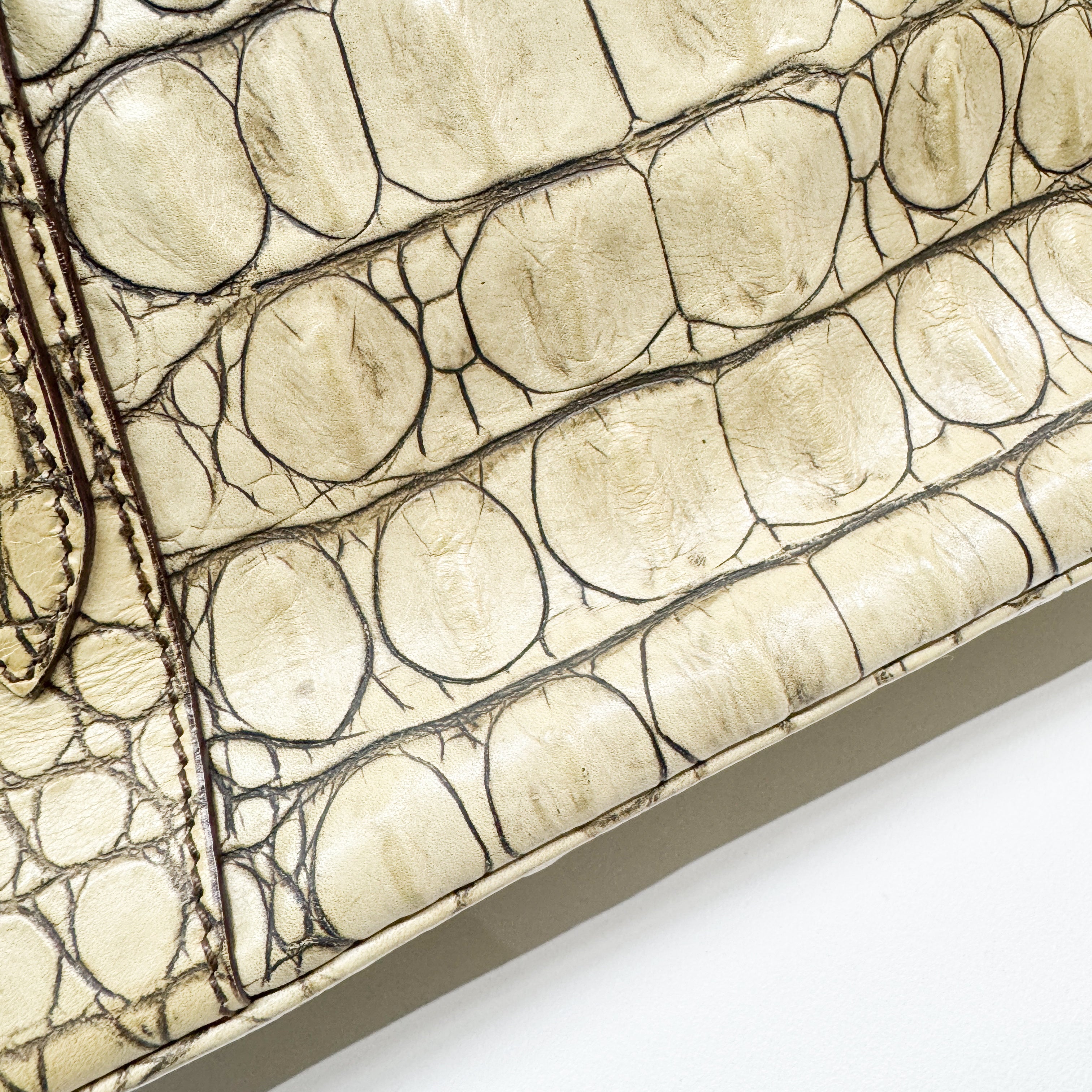 Vintage Beige Croc Embossed Leather Shoulder Bag