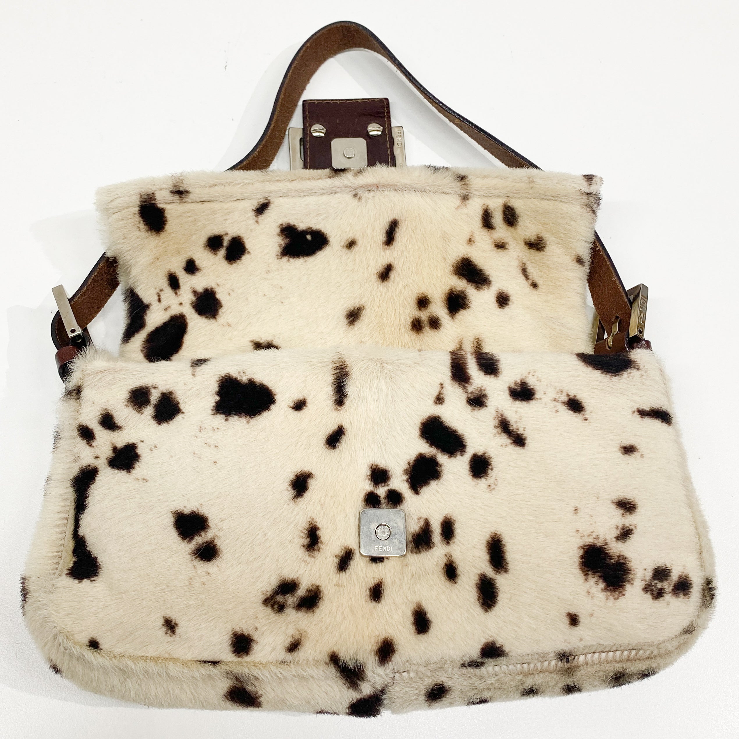 Baguette Brown Cow Print Pony Hair Shoulder Bag