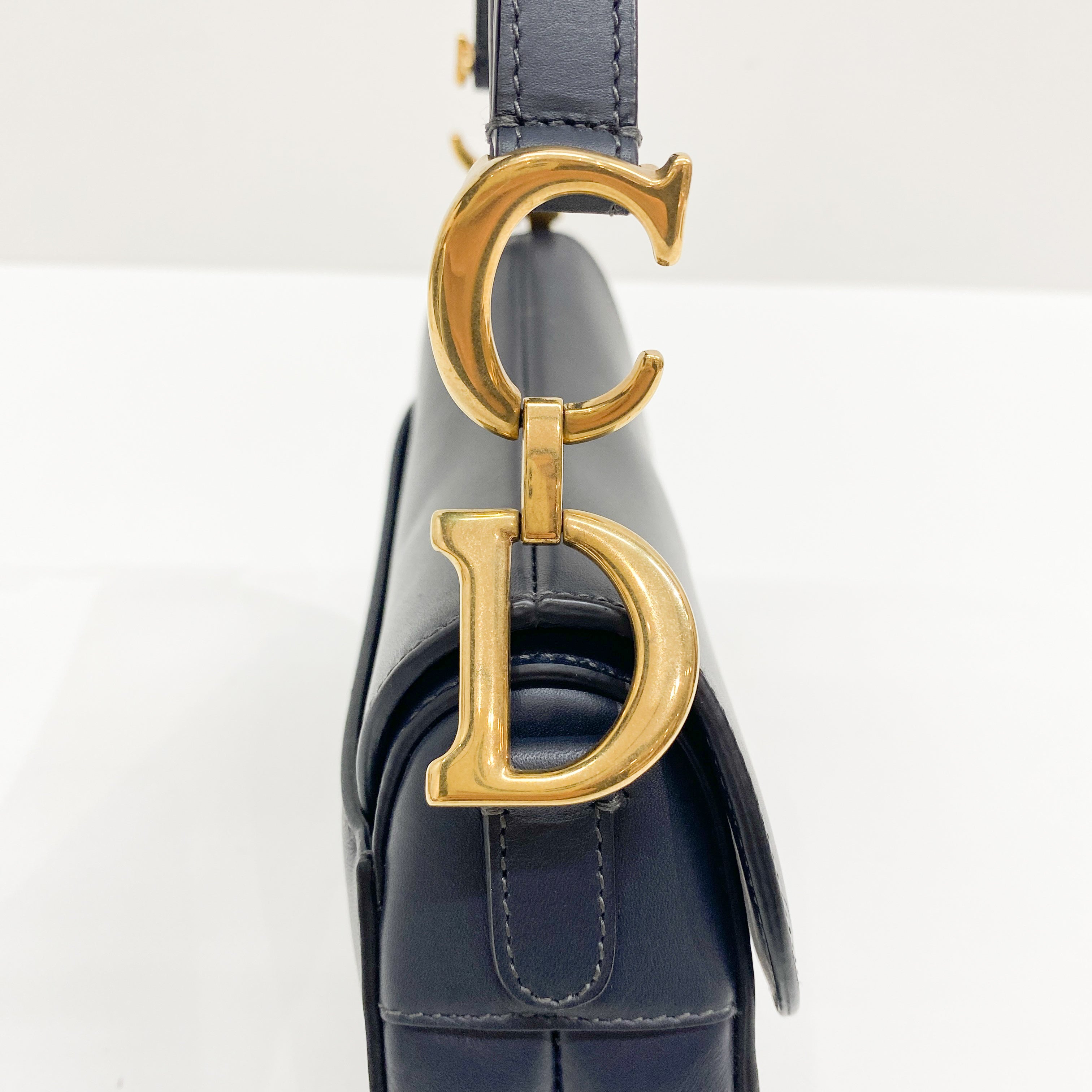 Navy Leather Saddle Bag