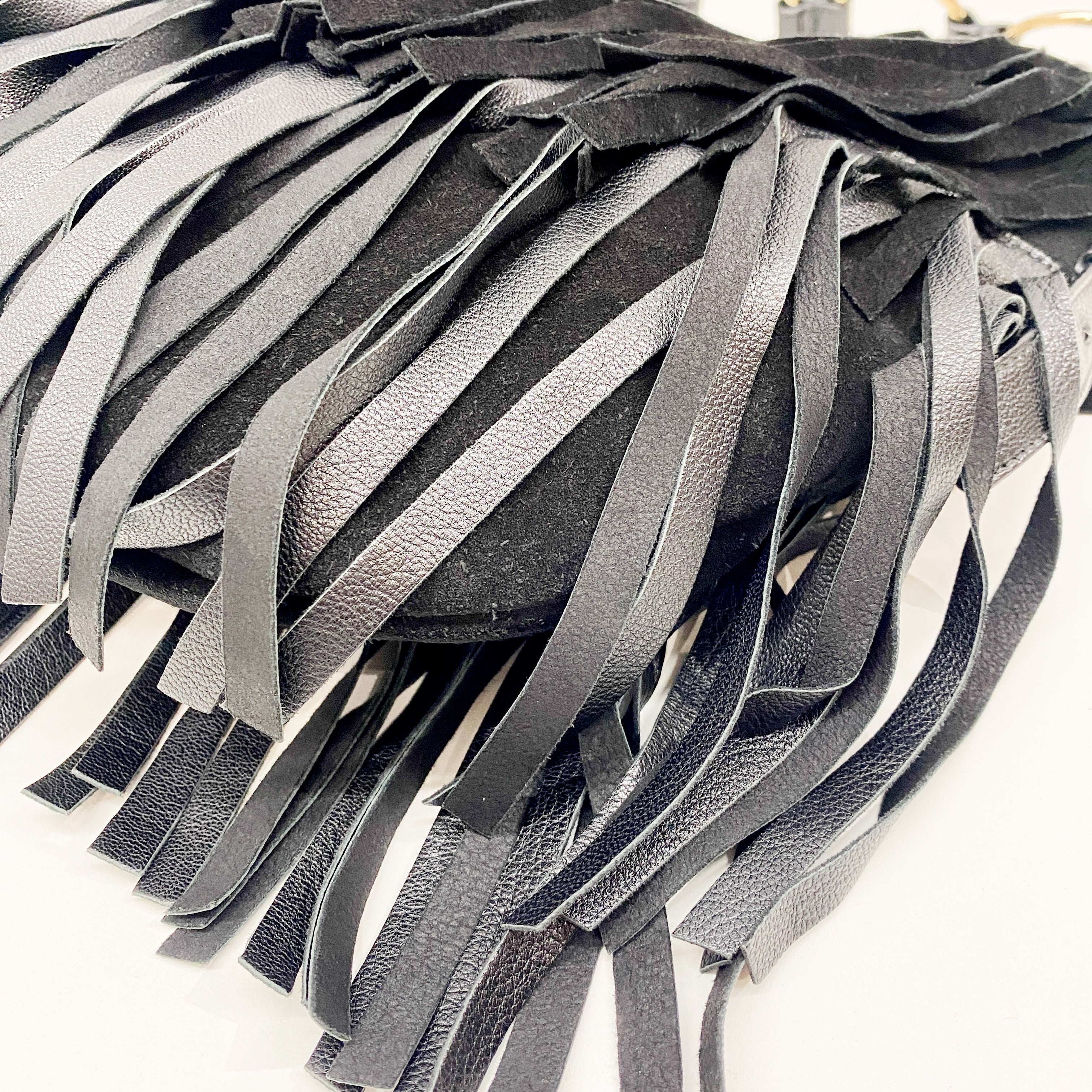 Fringe Black Suede Hobo Bag