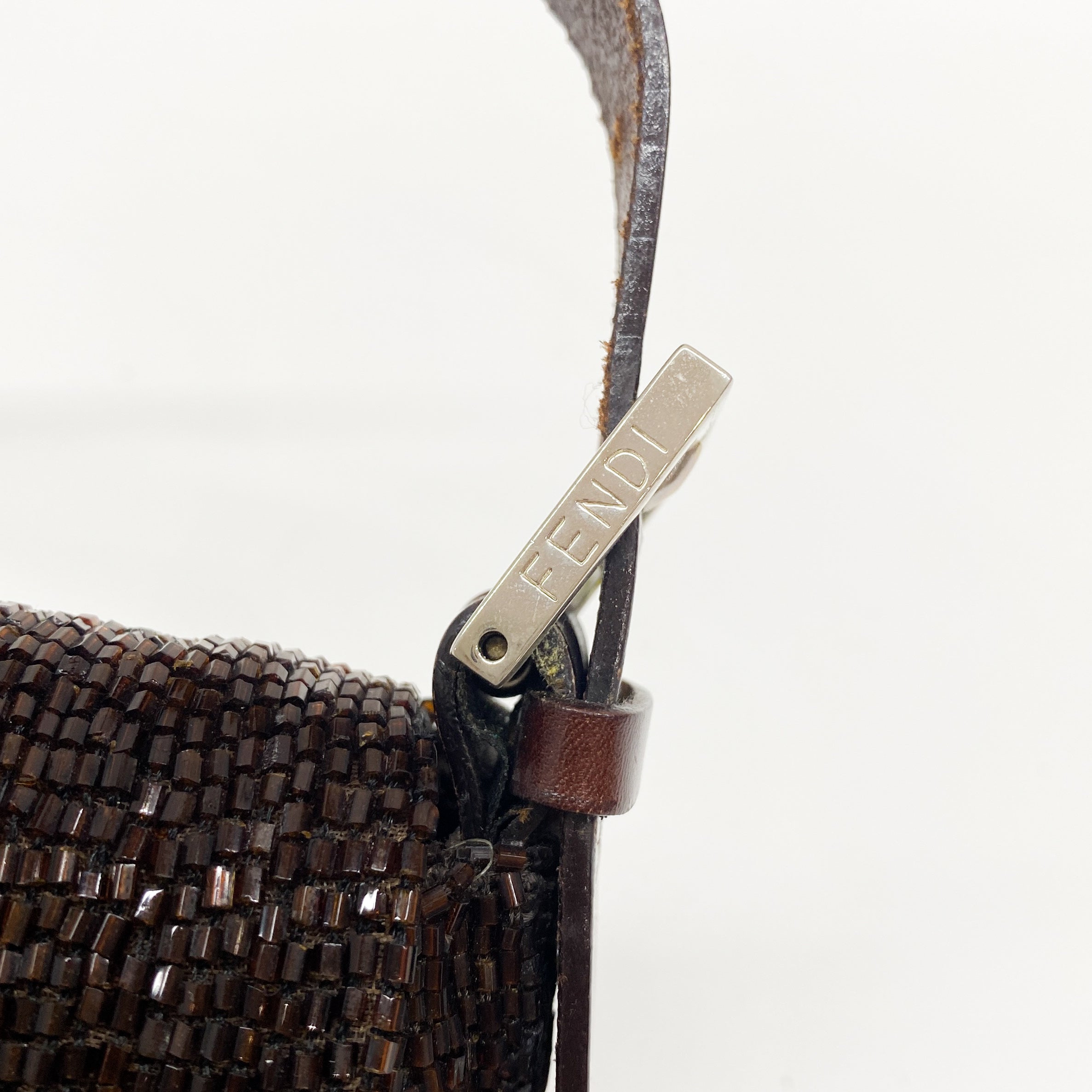 Baguette Brown Beaded Shoulder Bag
