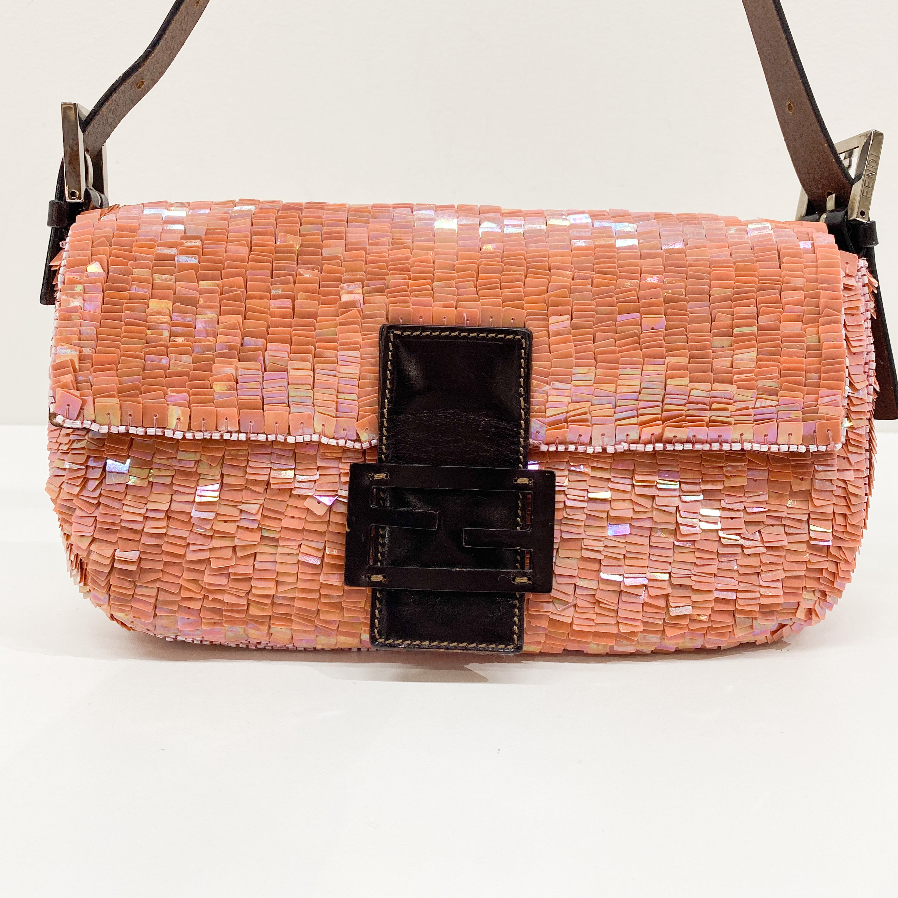 Baguette Coral Pink Sequin Shoulder Bag