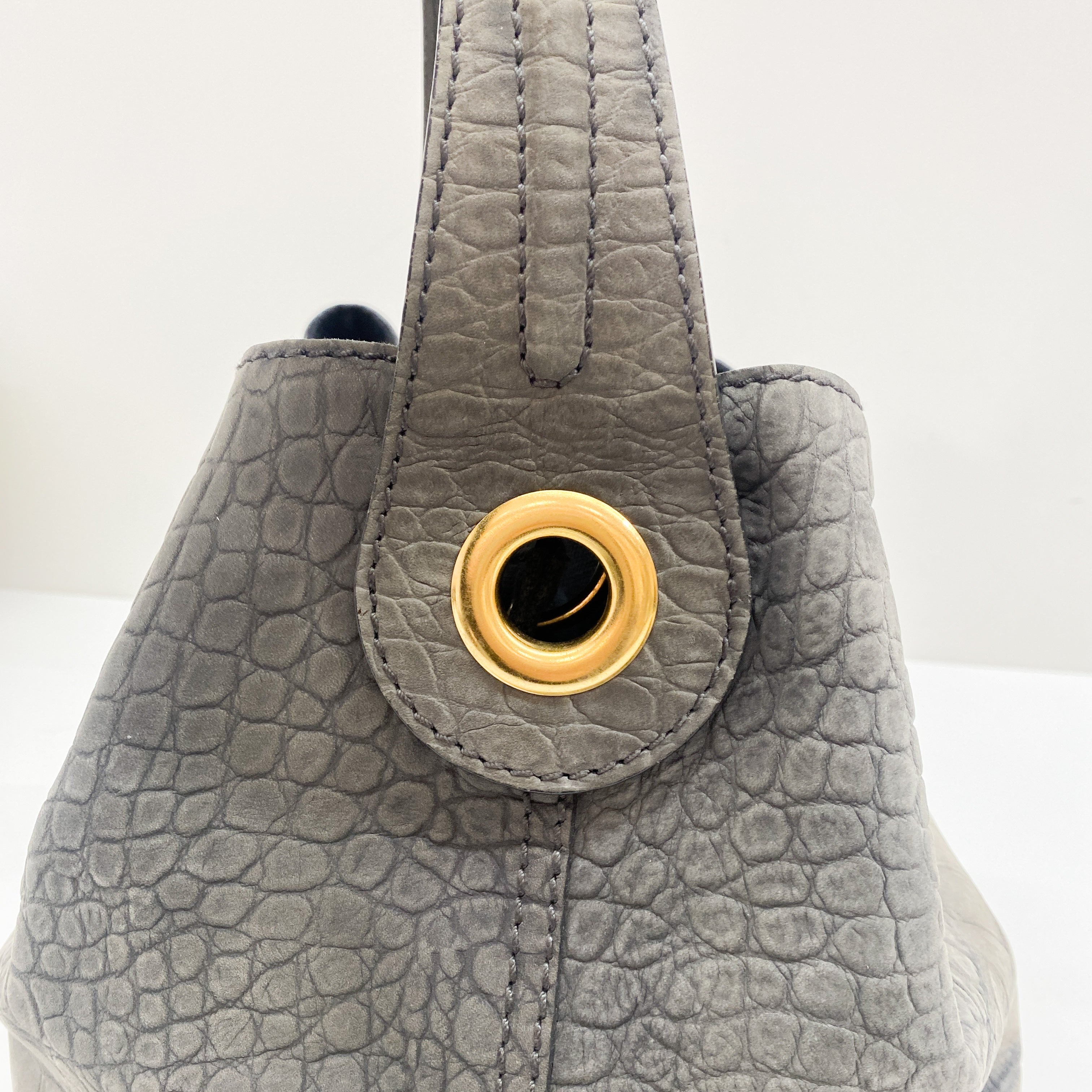 Grey Crocodile Embossed Nubuck Leather Hobo Bag