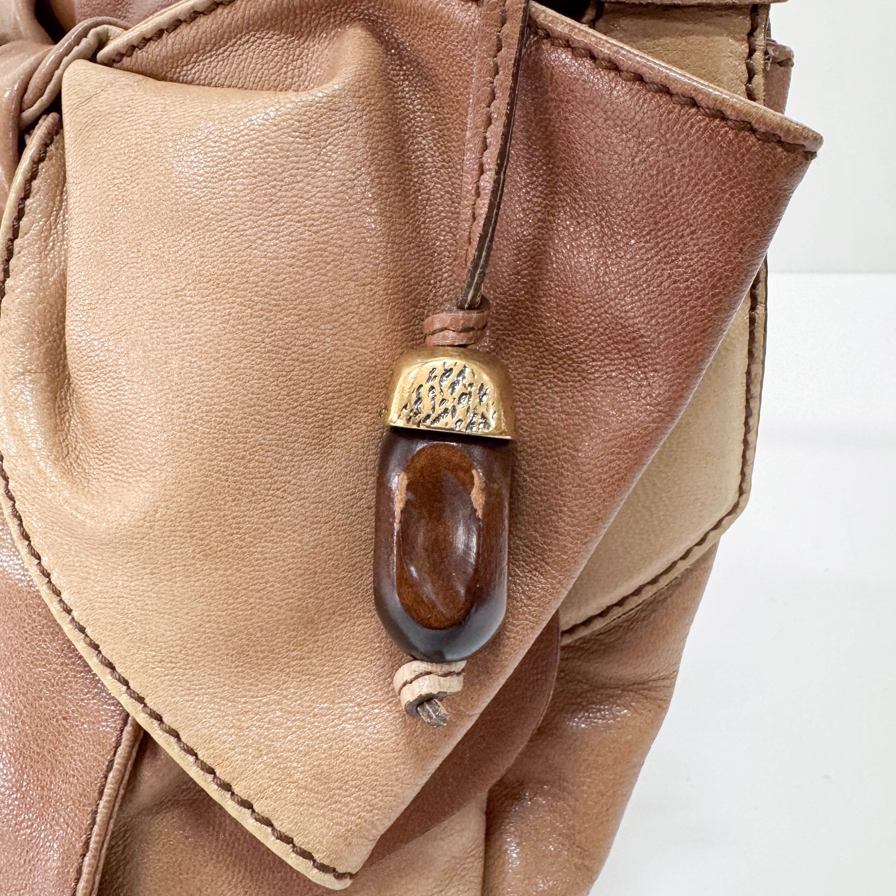 Ribbon Brown Leather Shoulder Bag