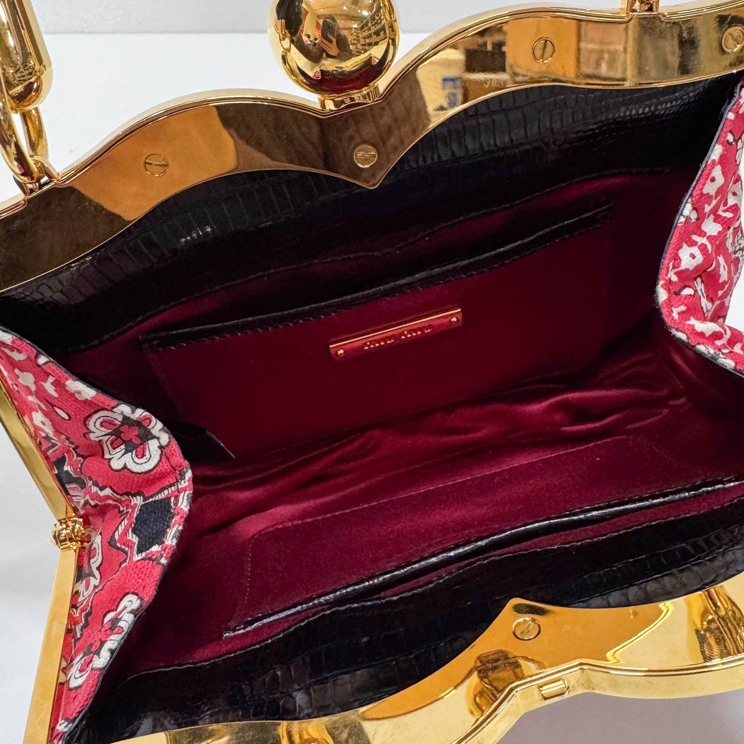 Mini Red Paisley-print Cotton Top Handle Bag