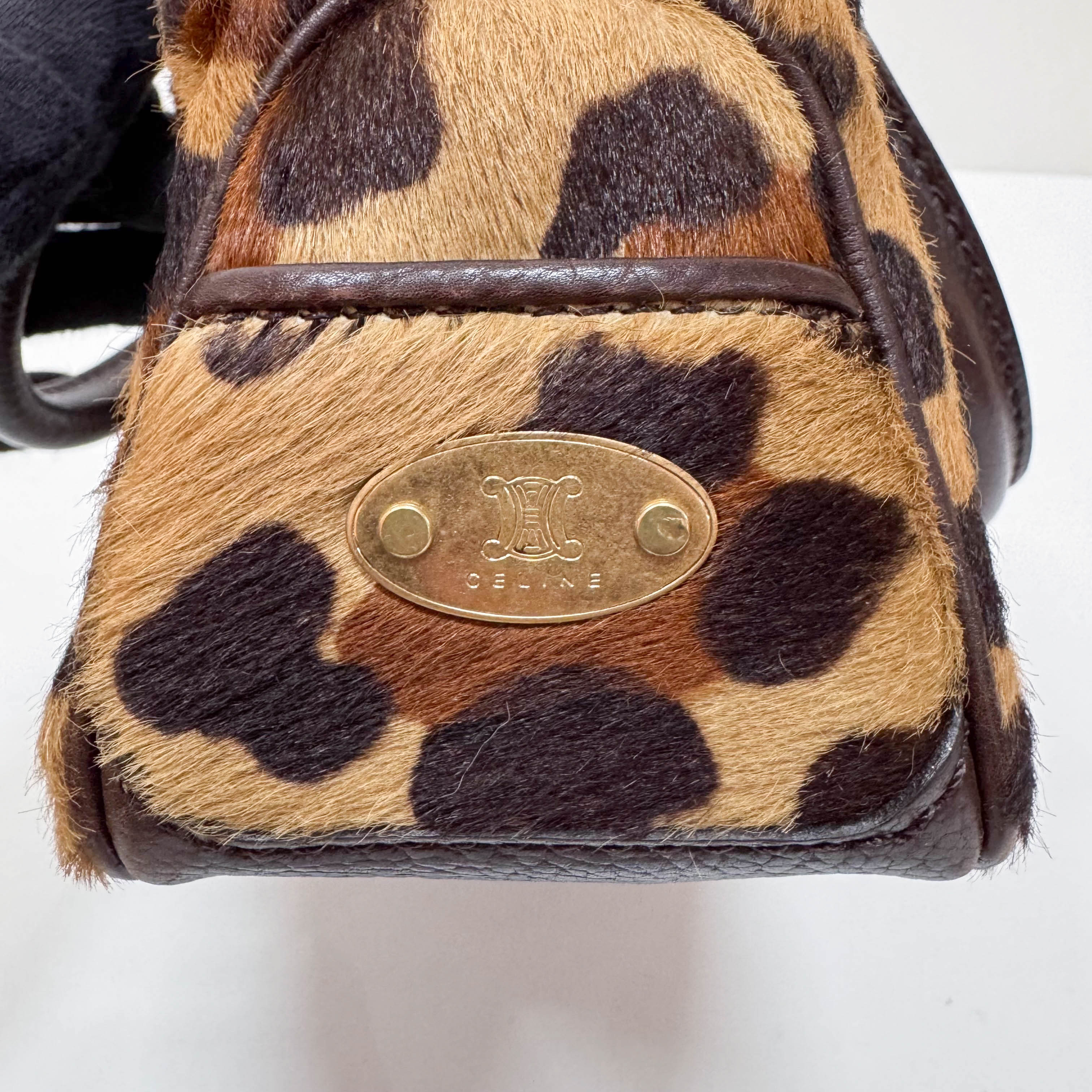 Leopard Print Pony Hair Top Handle Bag