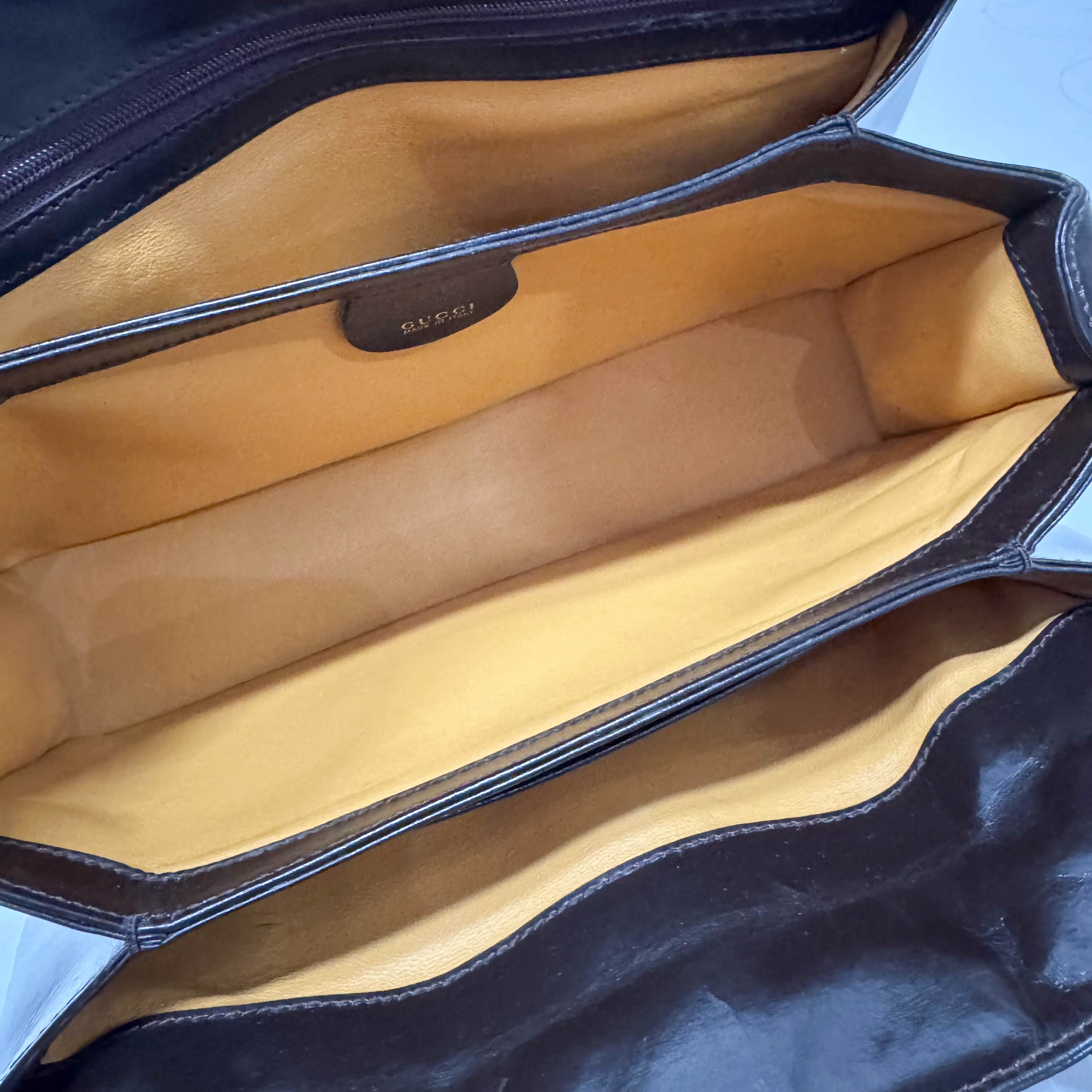 G Buckle Top Brown Leather Handbag