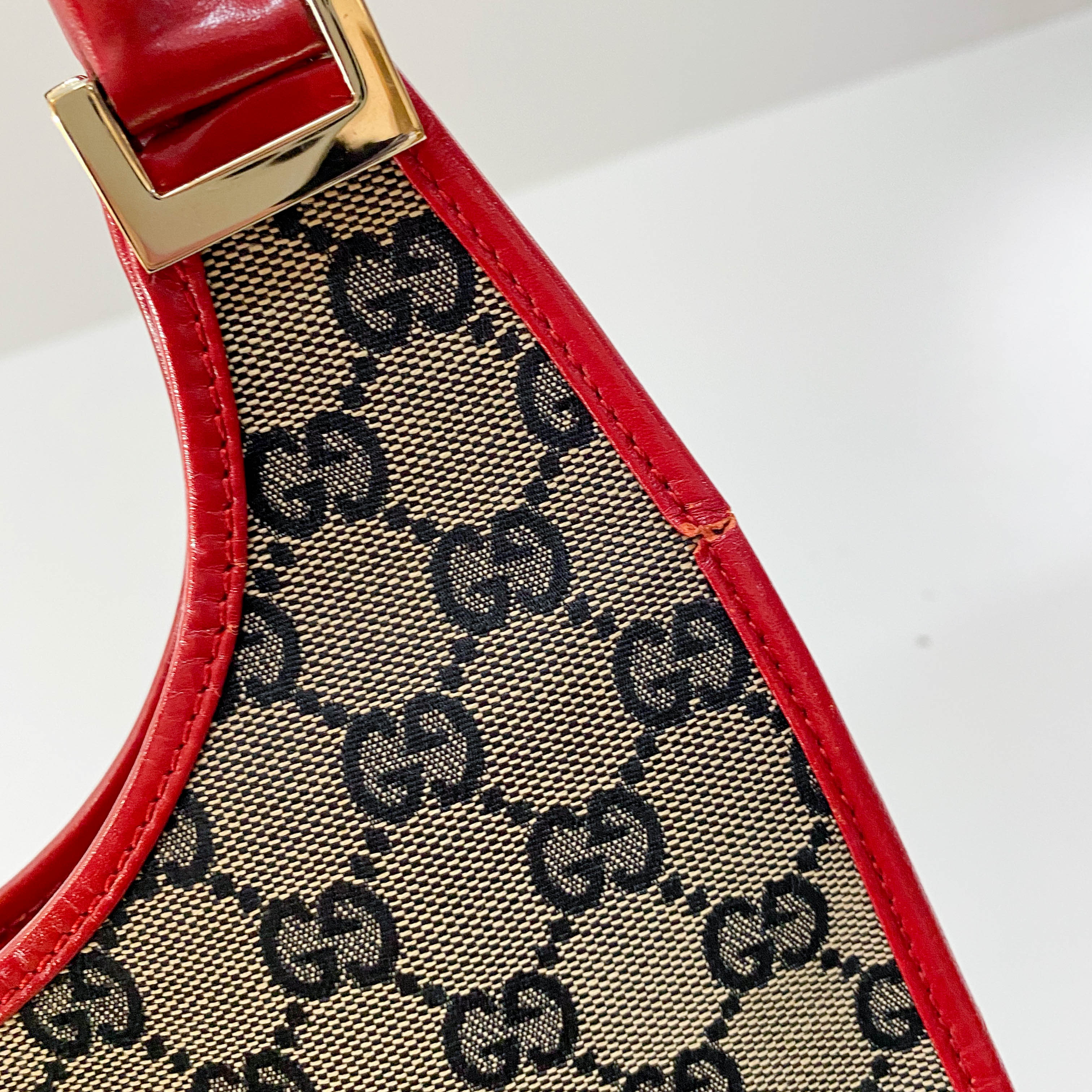 Jackie GG Supreme Brown Canvas & Red Leather Shoulder Bag