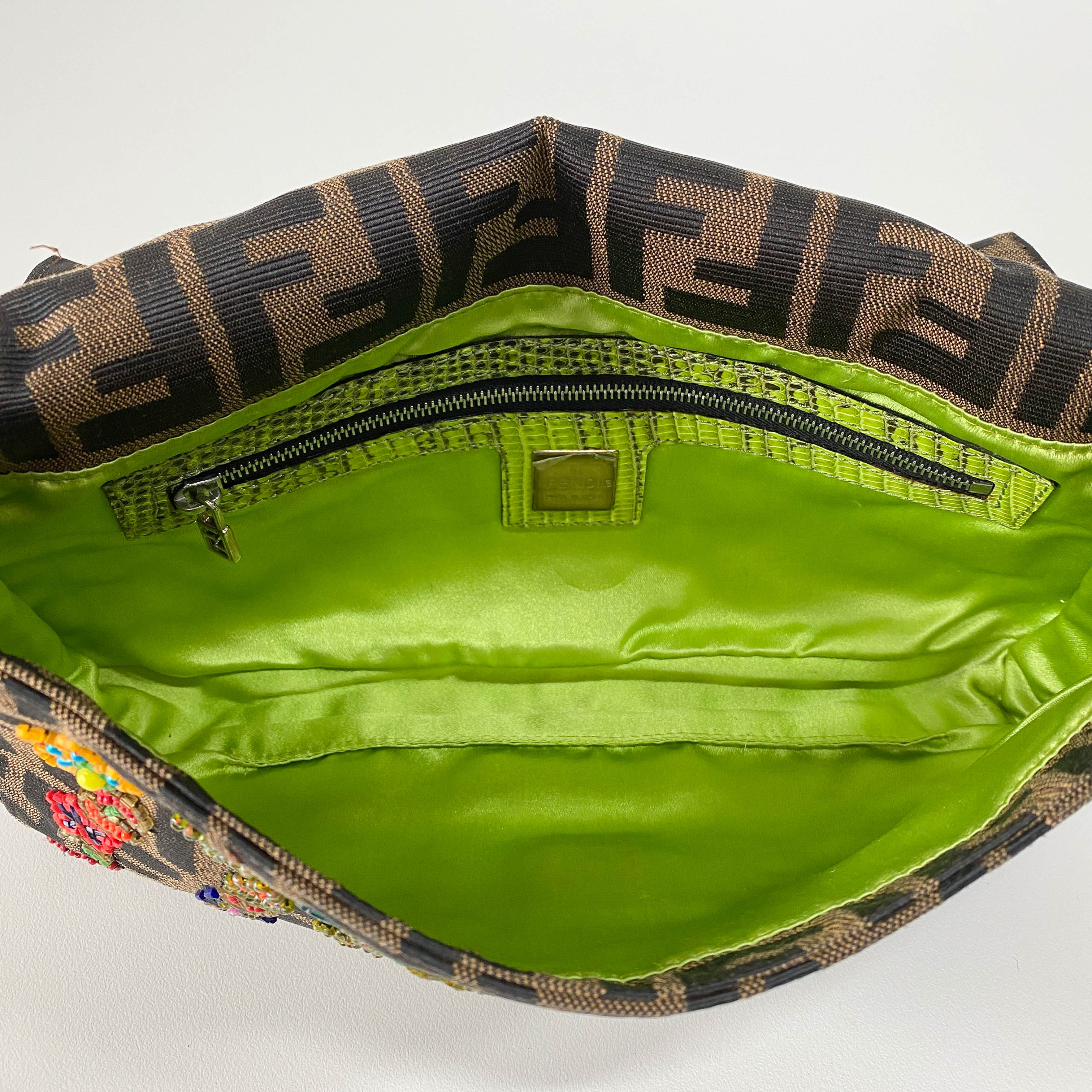 Zucca FF Design With Beads Baguette Shoulder Bag