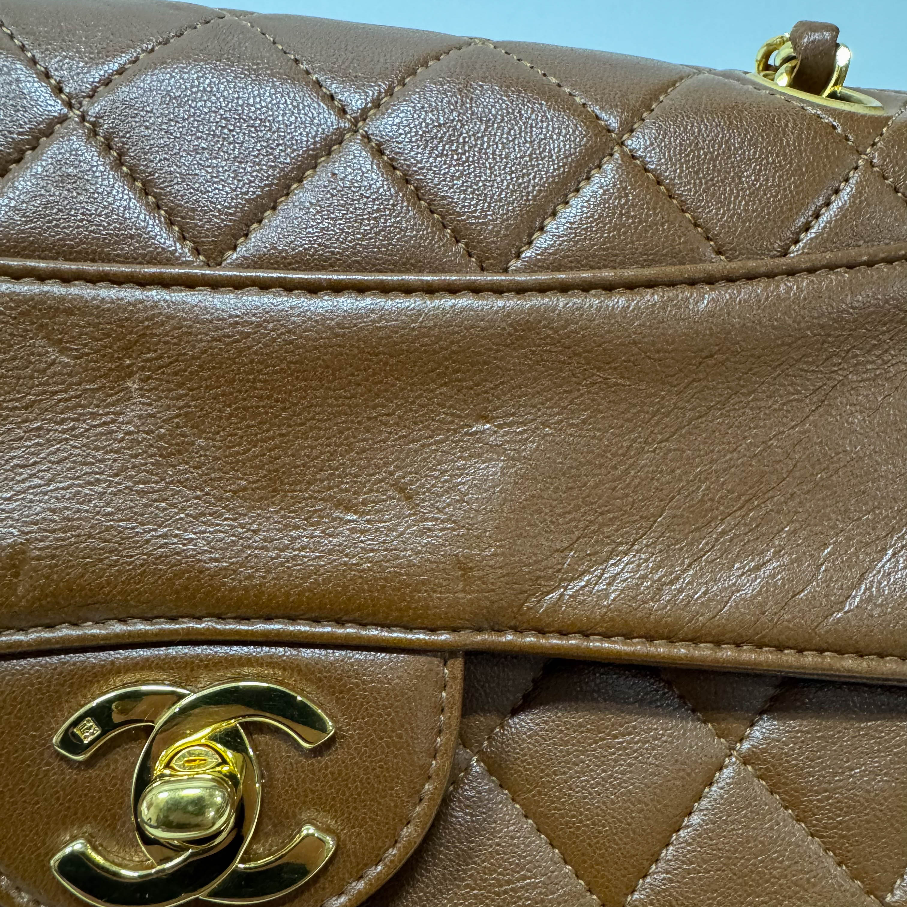 Timeless Classic Matelassé Brown Leather Shoulder Bag