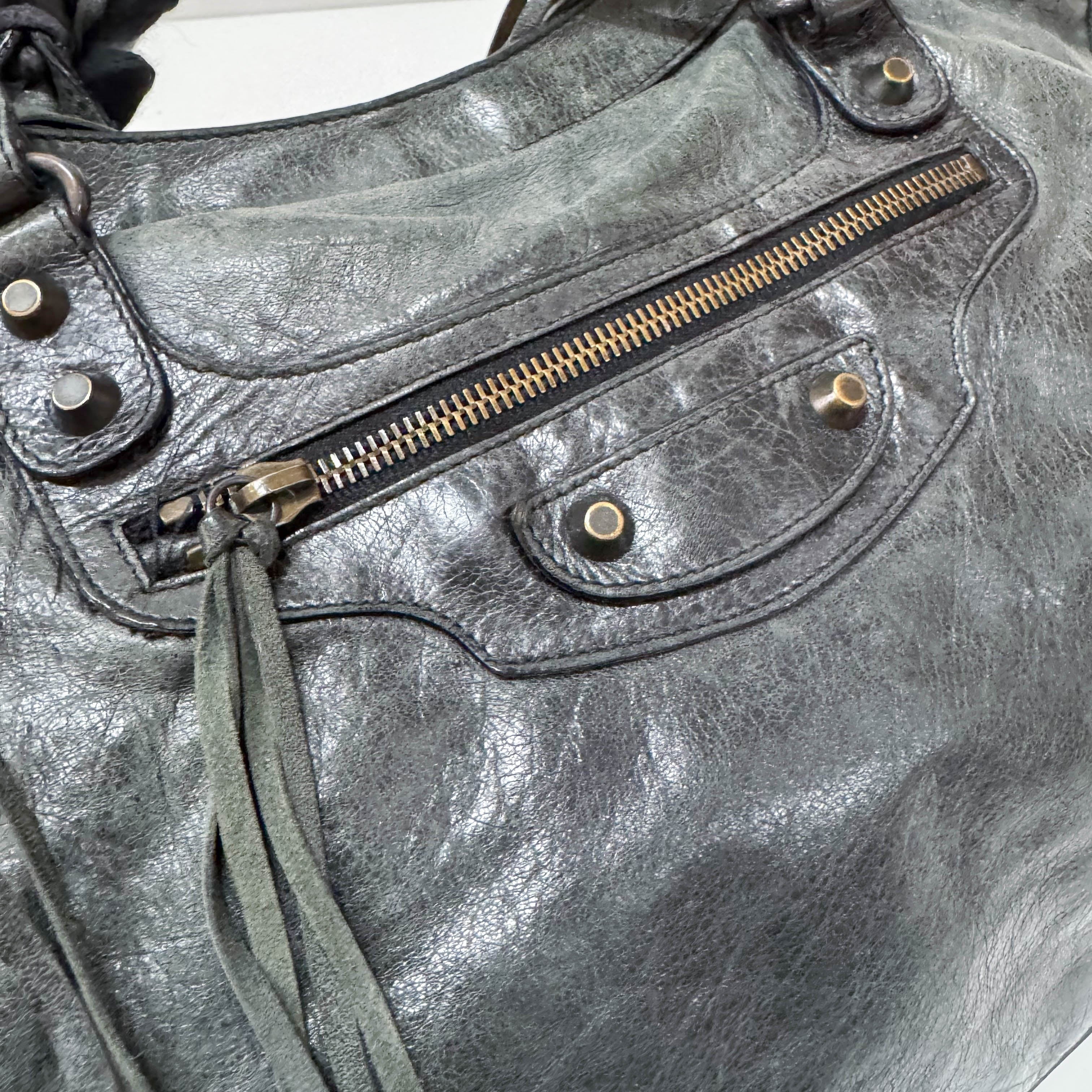 The First Grey Calfskin Leather Two Way Bag