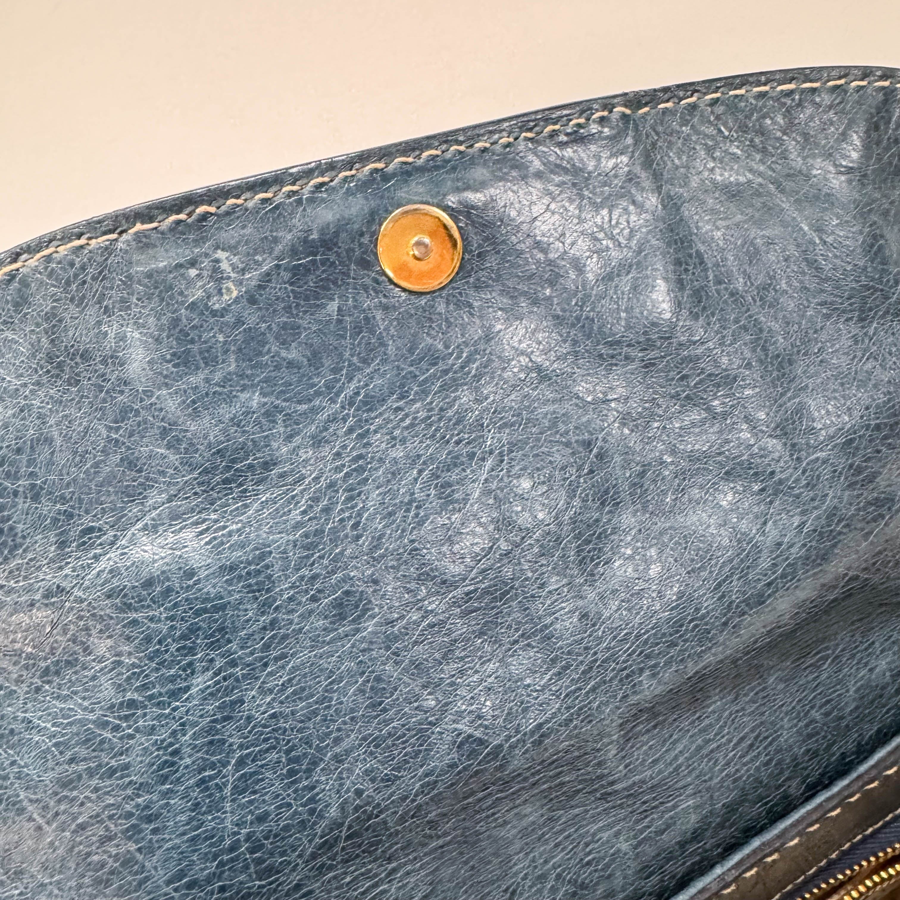 Blue Calfskin Leather Shoulder Bag