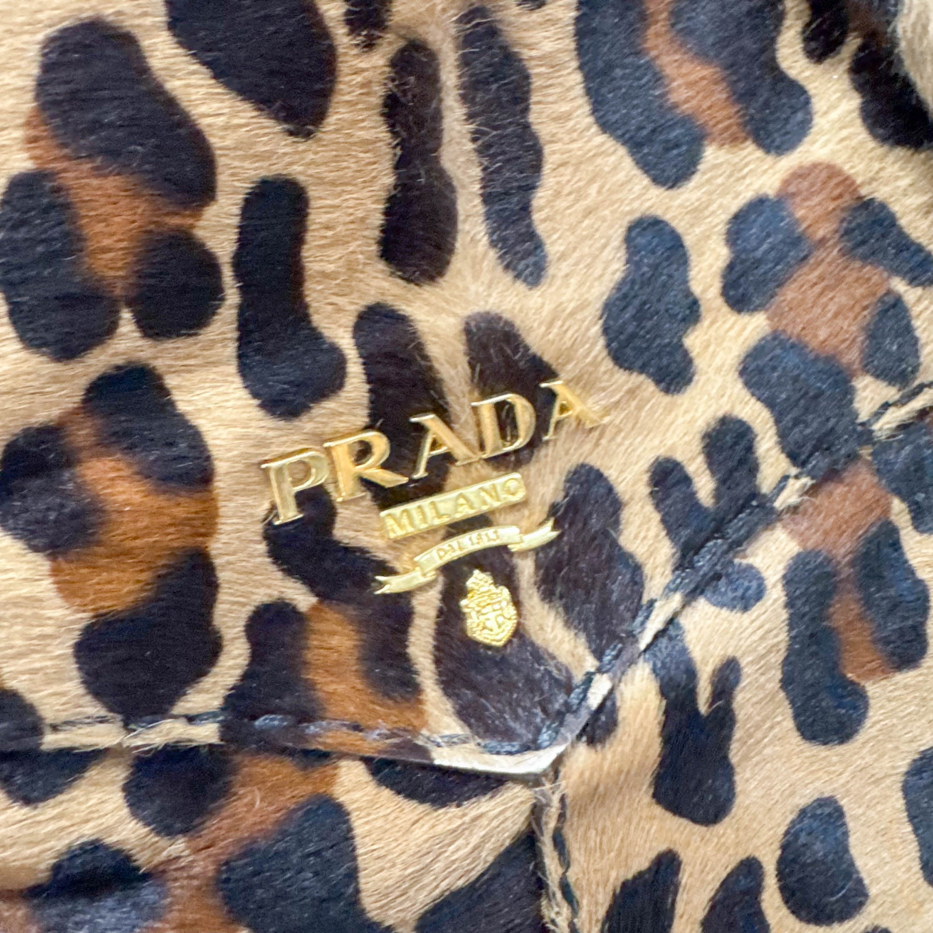 Leopard Print Brown Pony Hair Two Way Bag