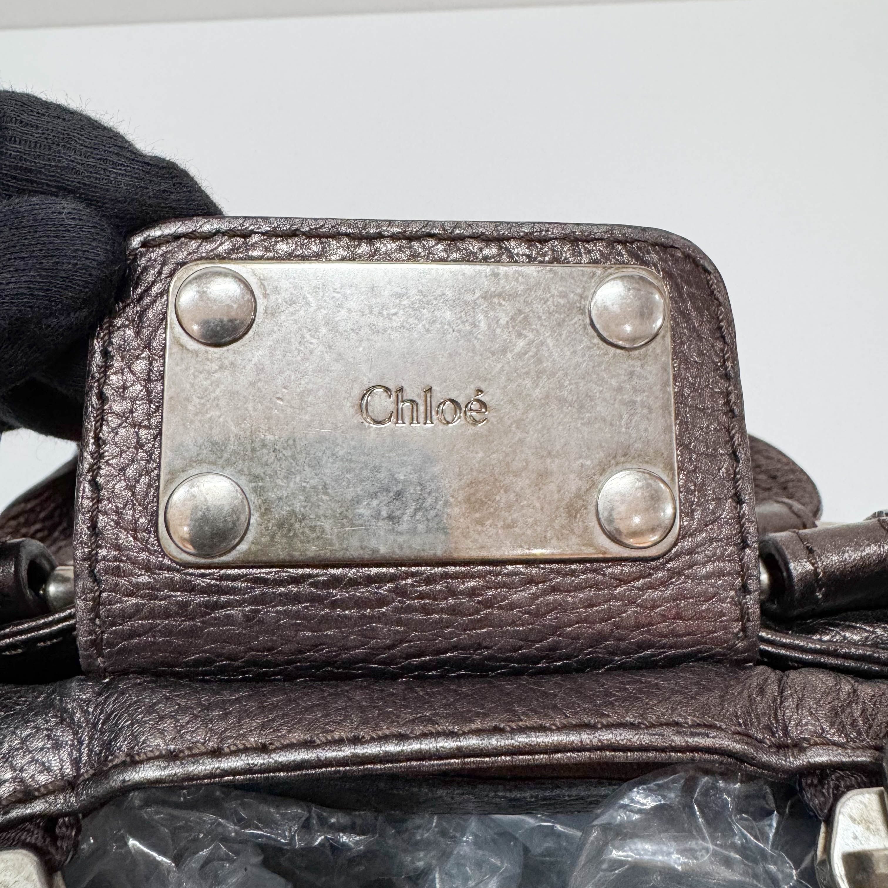 Mini Paddington Rose/Black Metallic Calfskin Leather Hand Bag