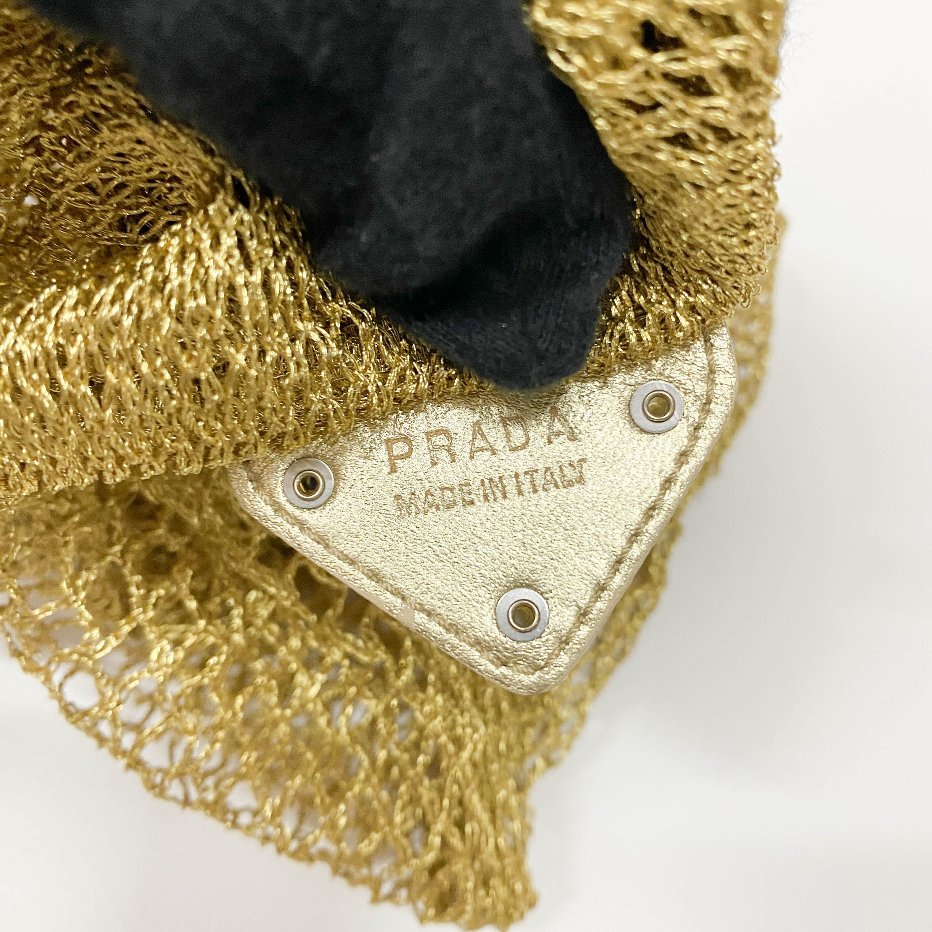 Triangle Logo Gold Mesh Handbag