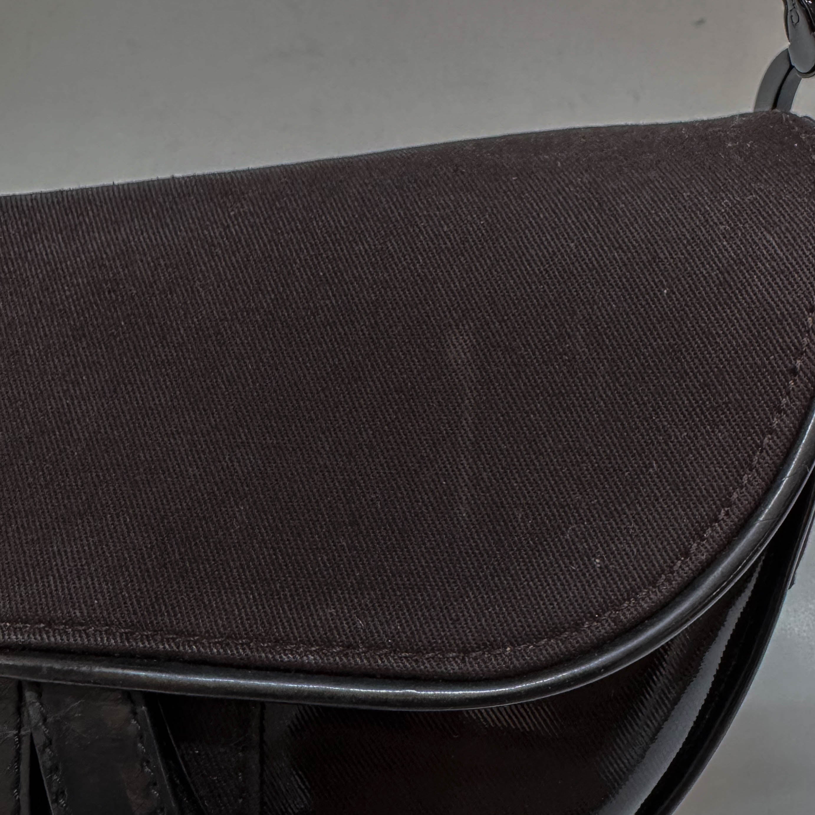 Saddle Brown Cotton & Patent Leather Shoulder Bag