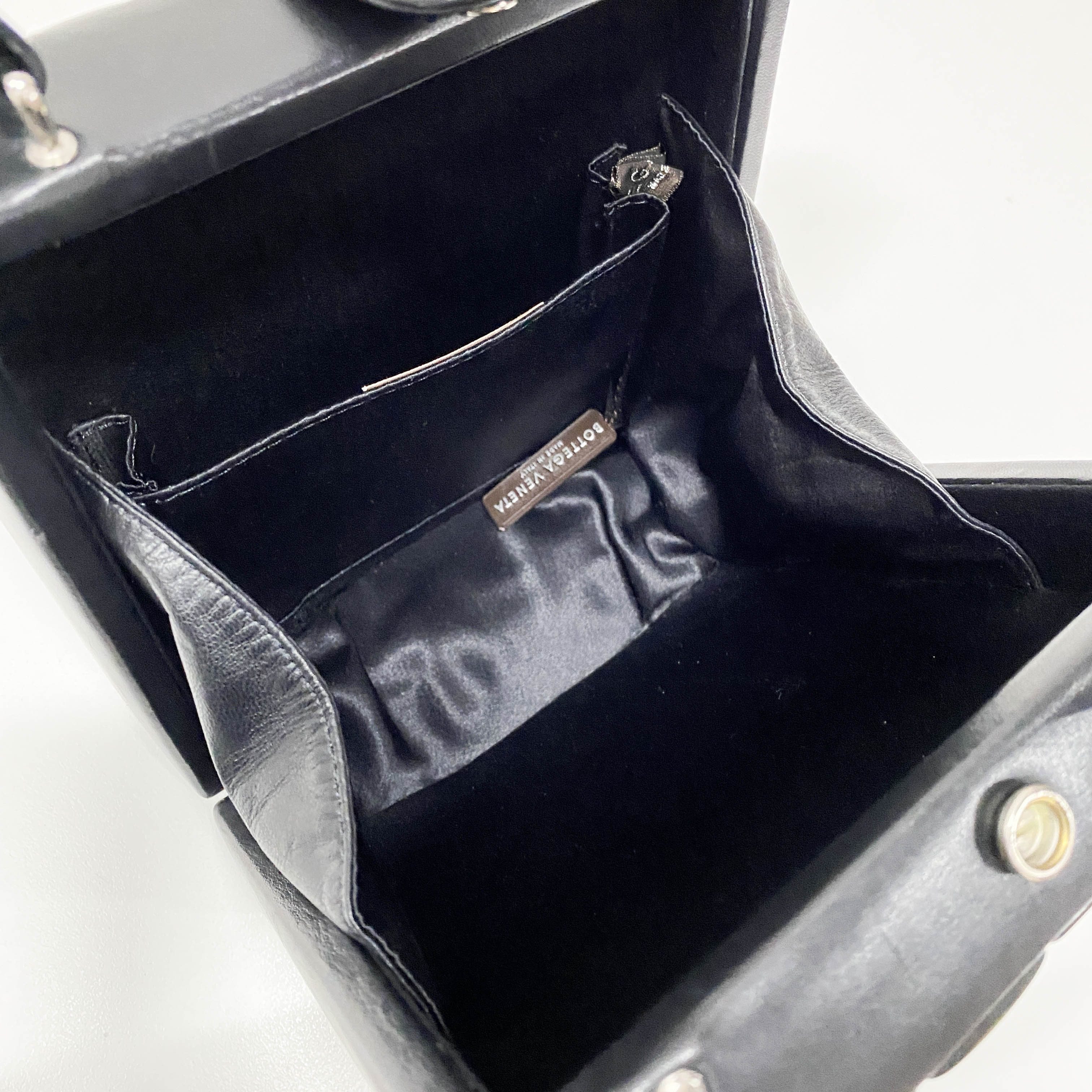 Intrecciato Black & Silver Leather Box Handbag