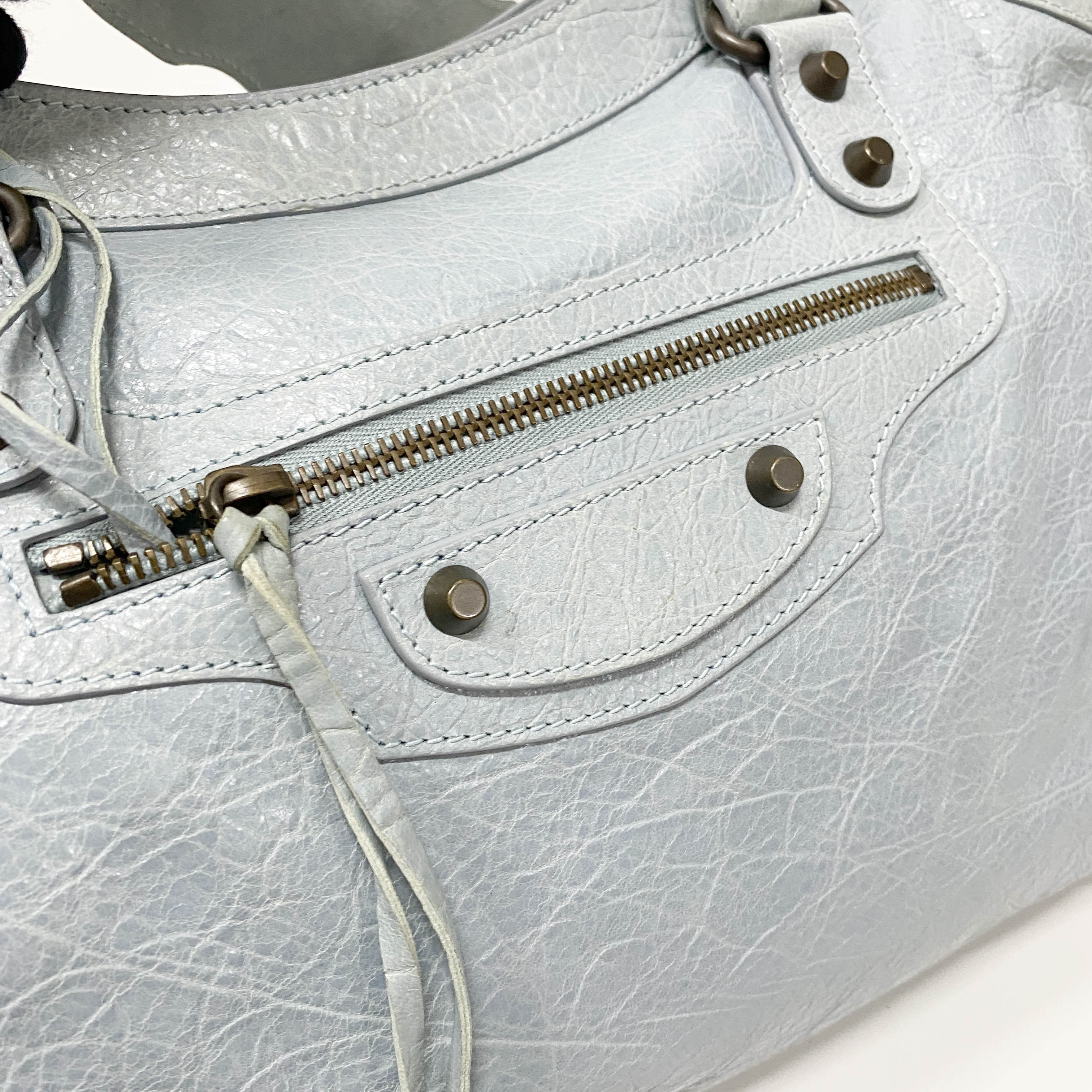 The City Blue Calfskin Leather Two Way Bag