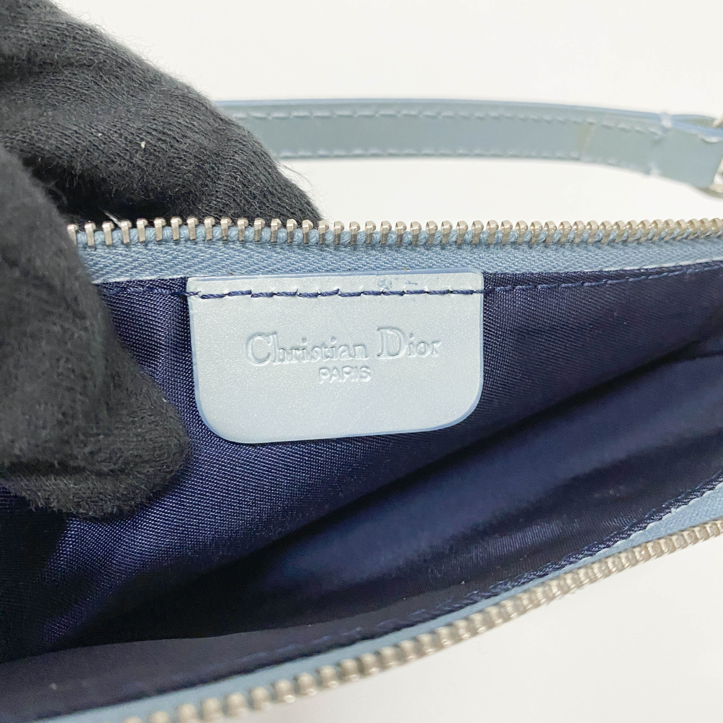 Saddle Blue Embossed Lizard Canvas Shoulder Bag