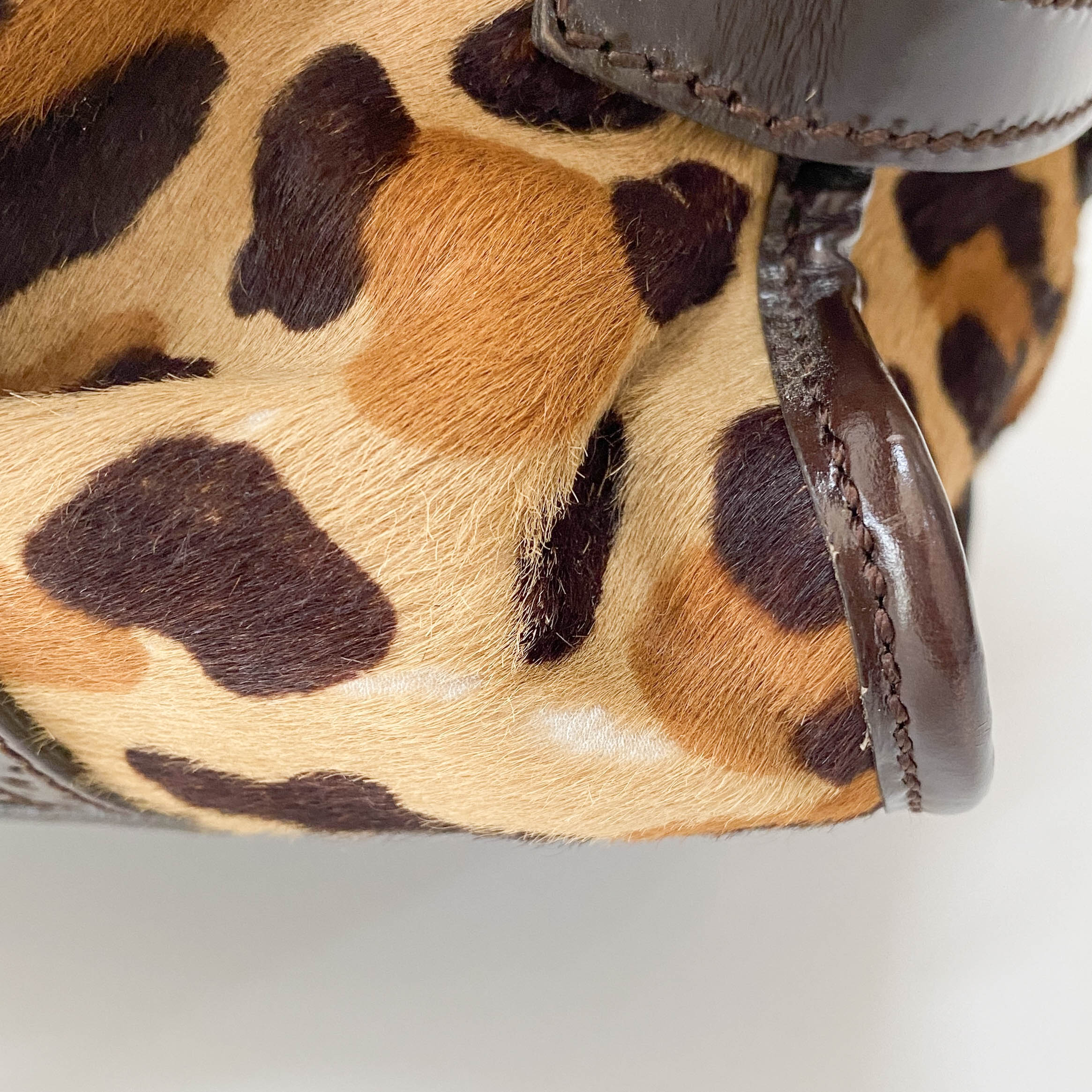 Leopard Print Brown Pony Hair Shoulder Bag