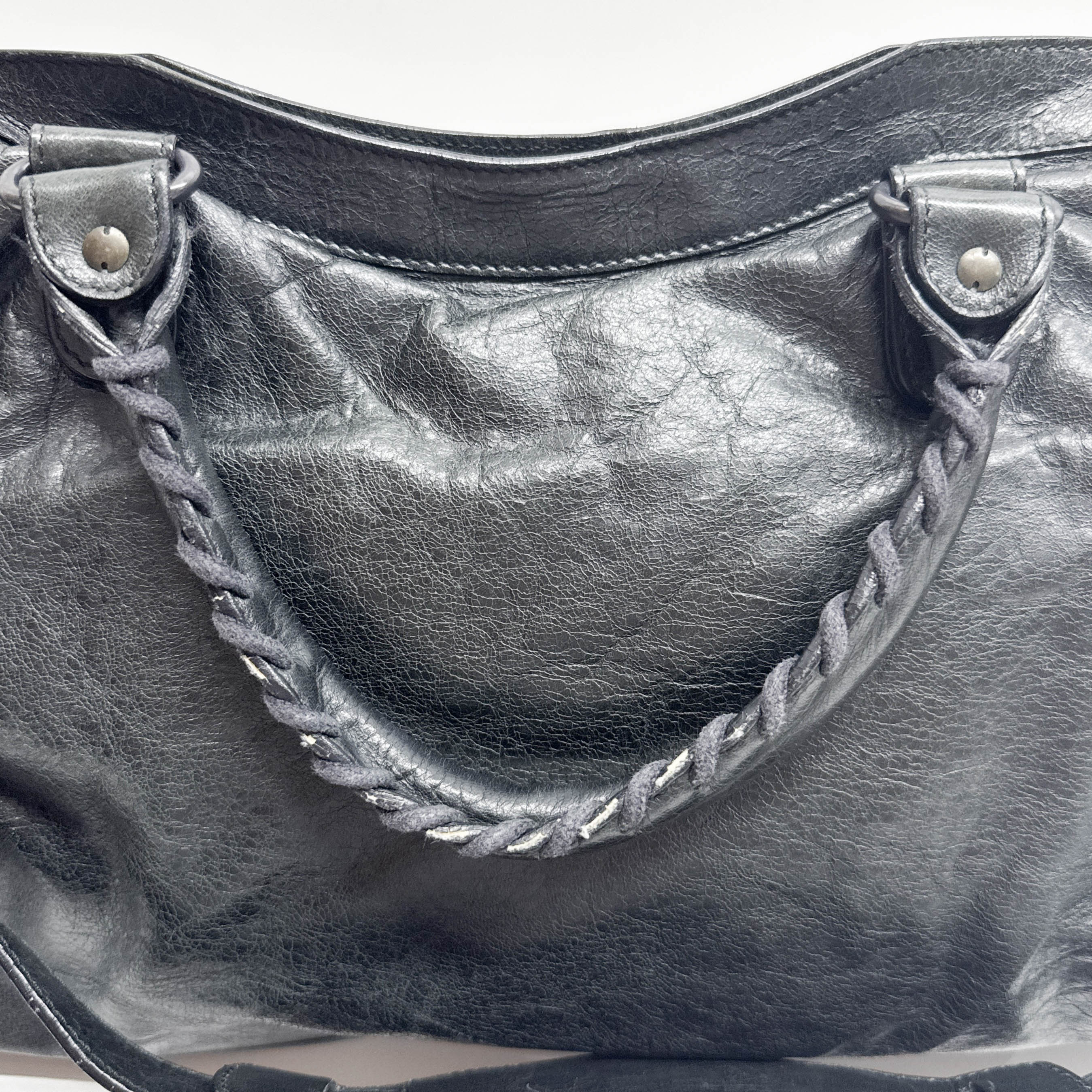 The City Black Calfskin Leather Two Way Bag