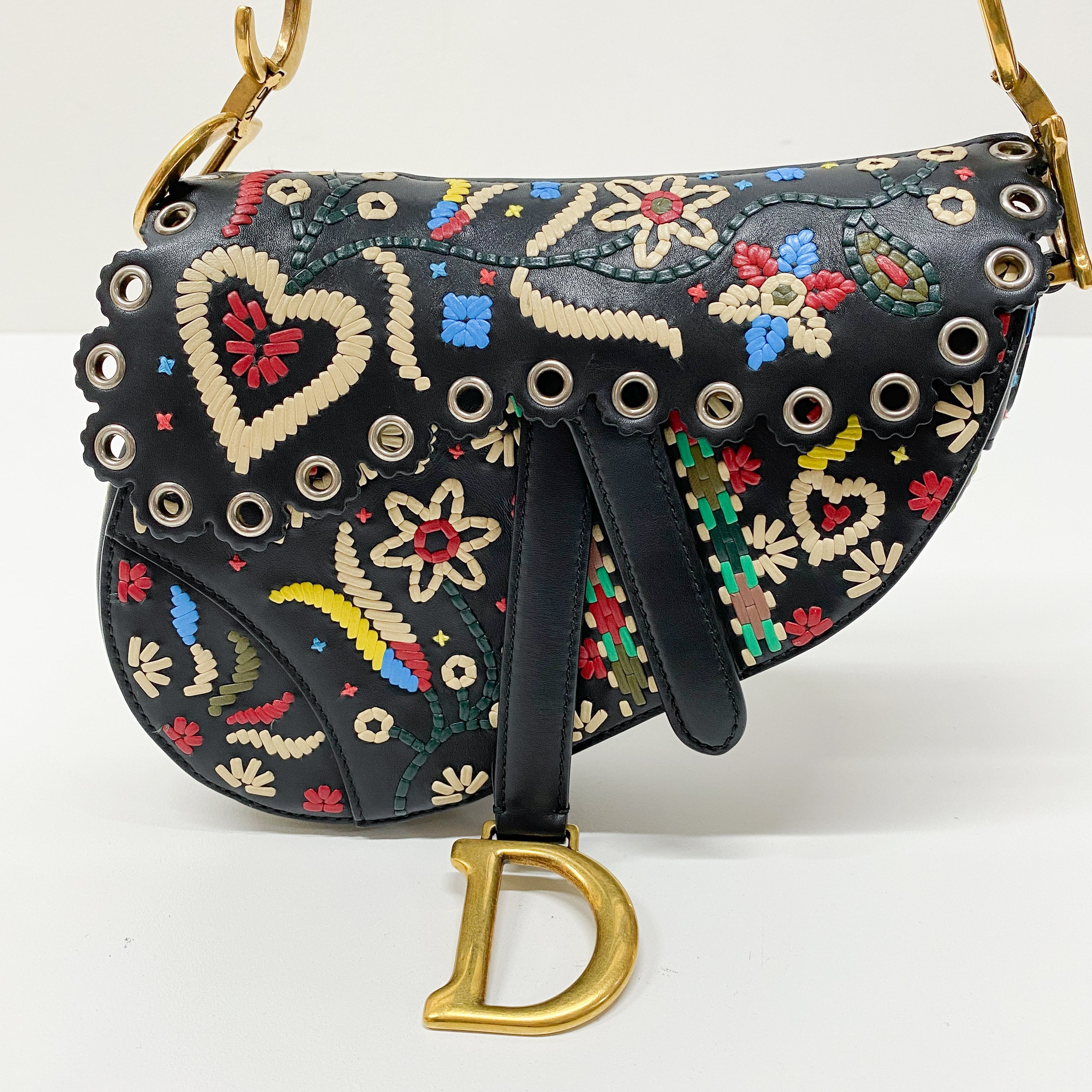 Saddle Multi-color Embroidered Leather Hand Bag