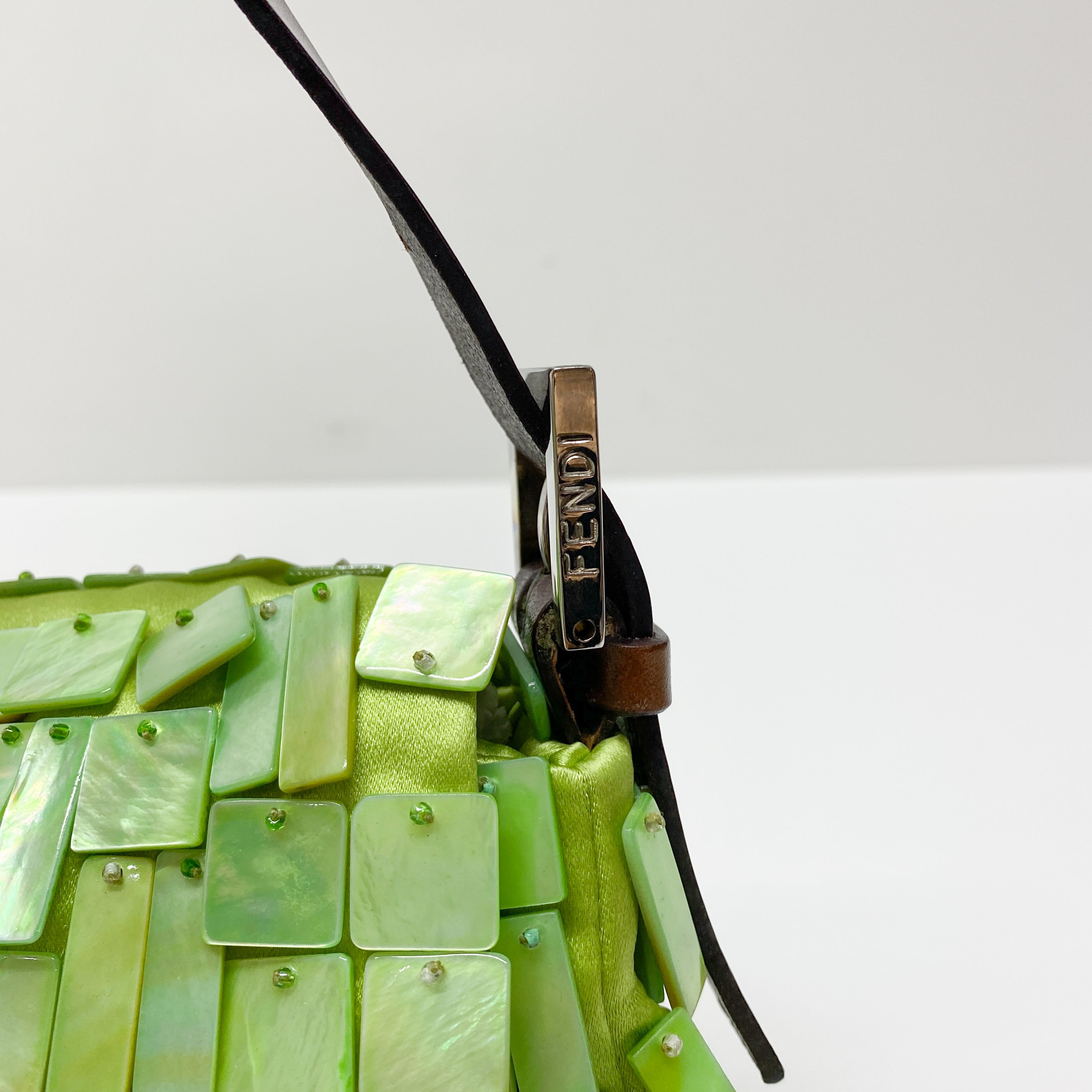 Limited Edition Baguette Mother Of Pearl Green Satin Shoulder Bag