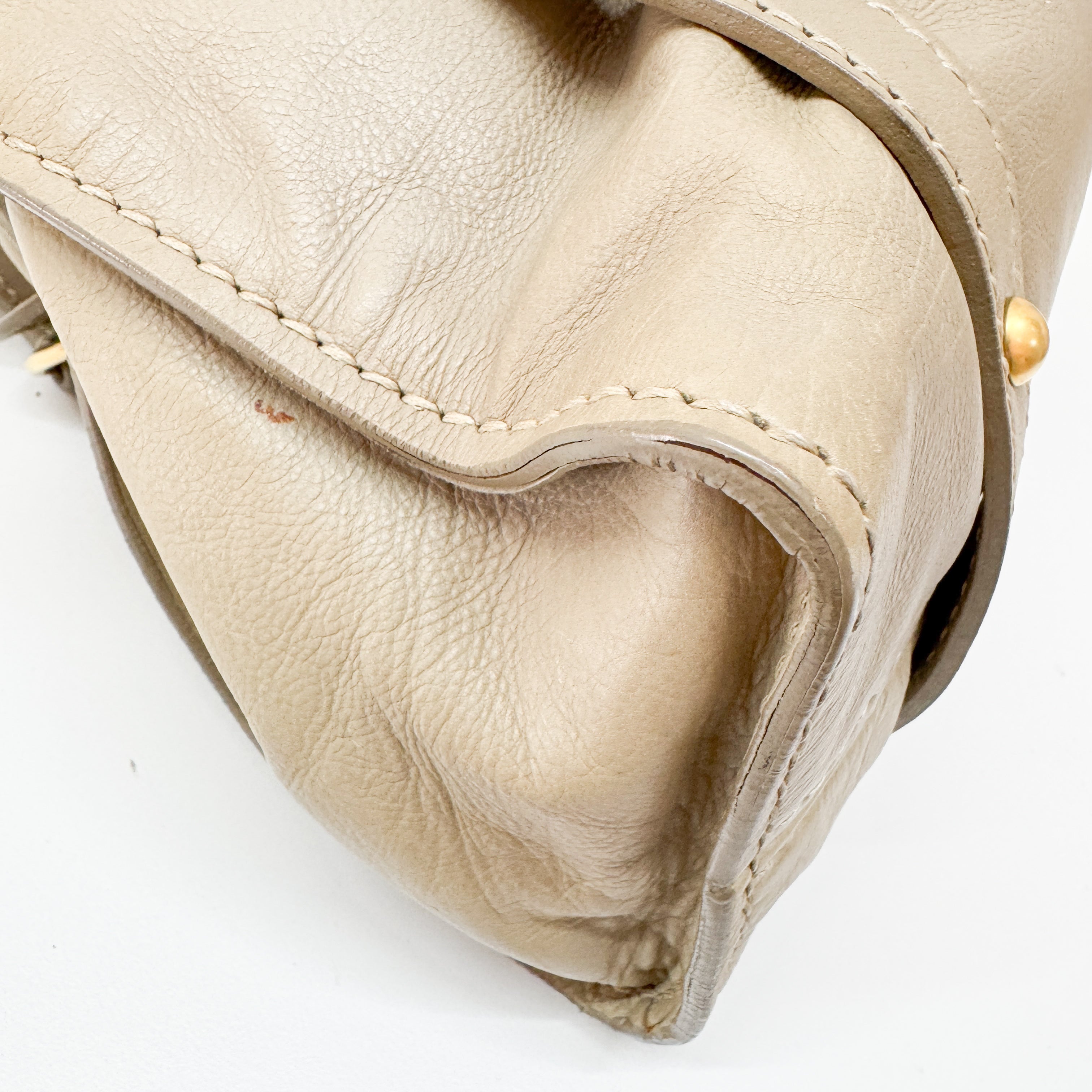 Vintage Beige Leather Shoulder Bag