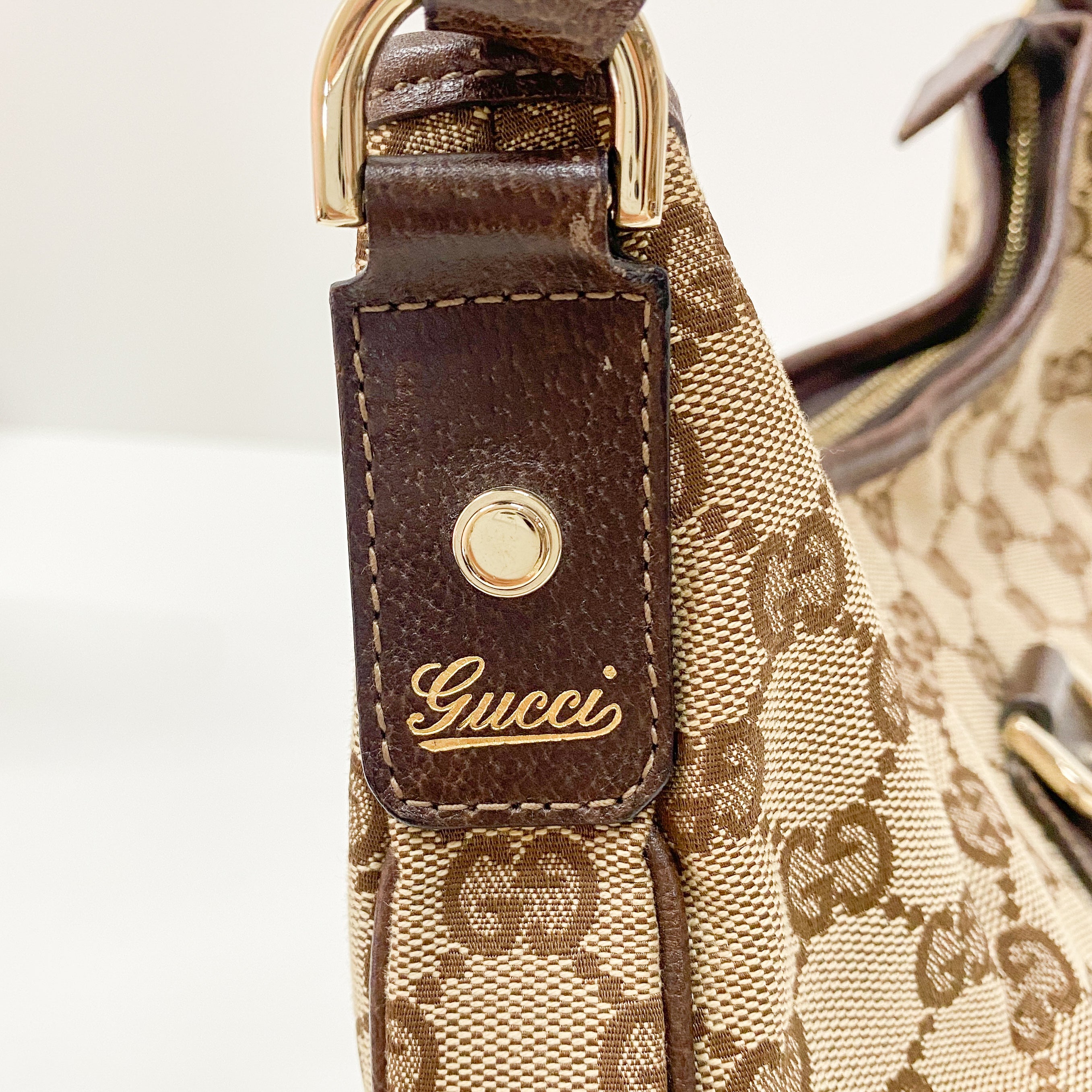 Abbey D-Ring GG Brown Canvas Hobo Bag