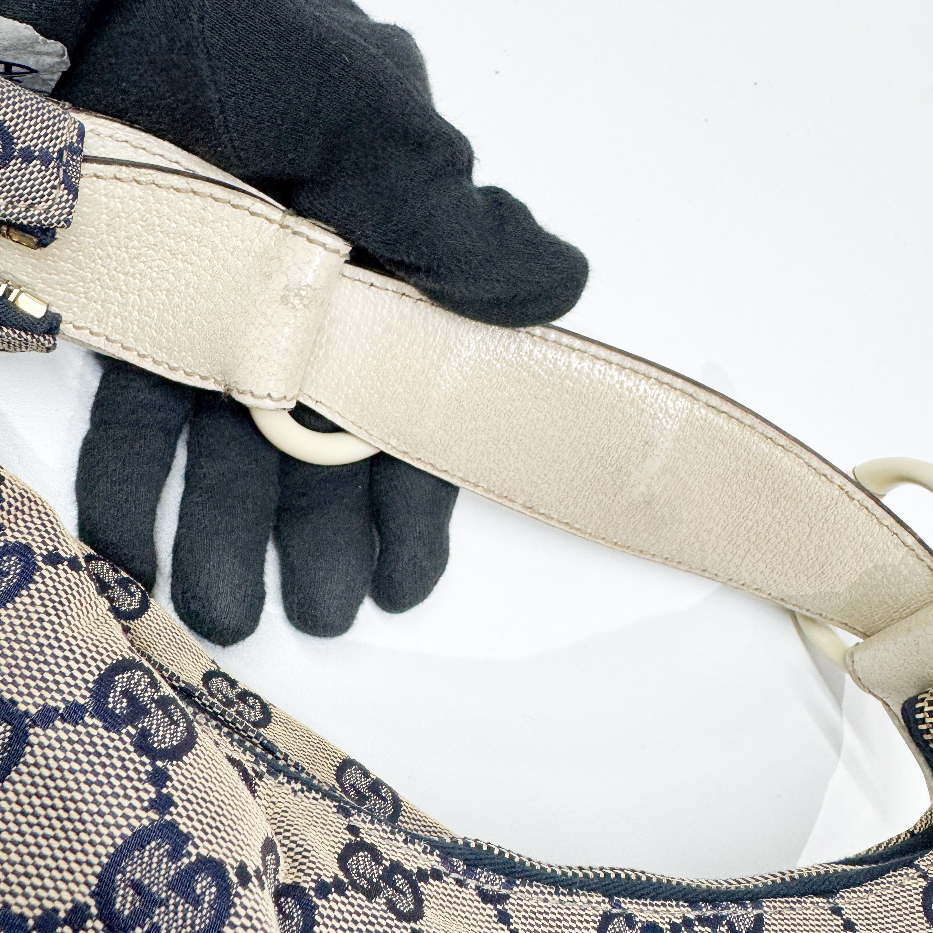 Horsebit Beige Canvas Shoulder Bag