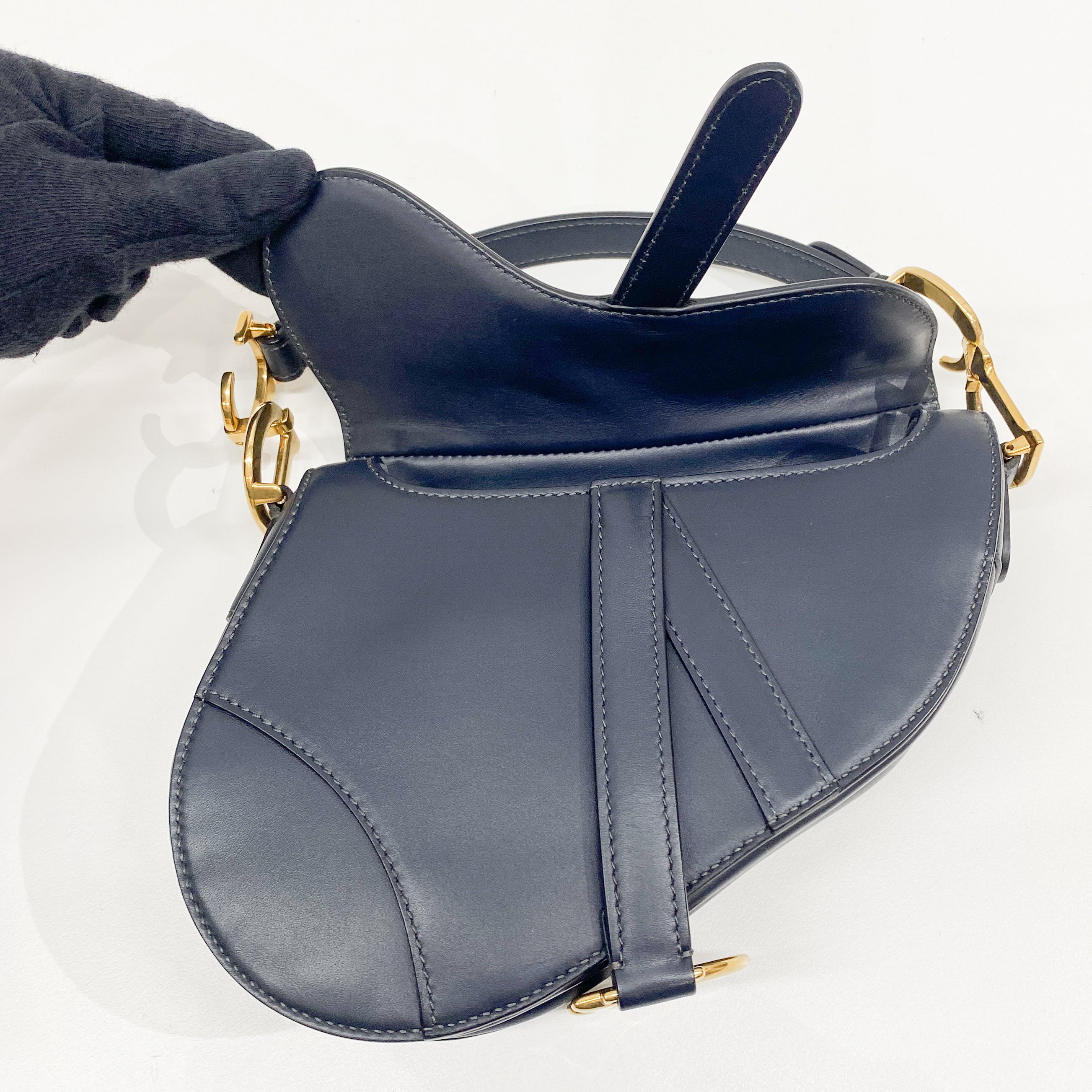 Navy Leather Saddle Bag
