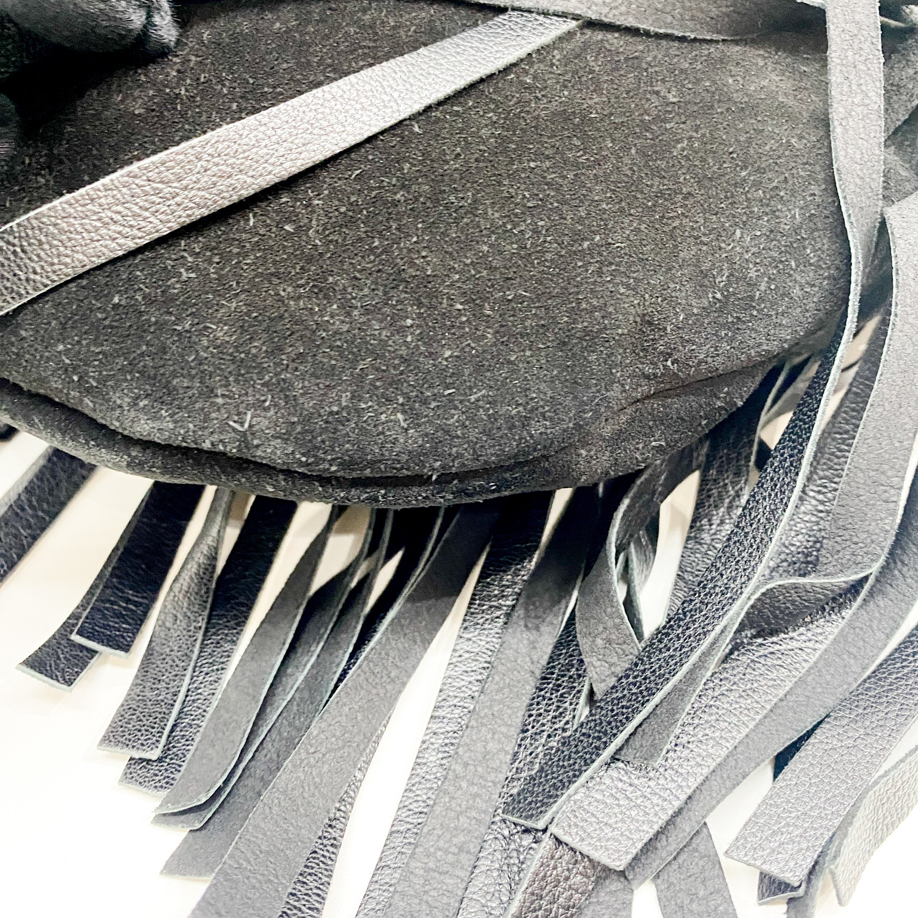 Fringe Black Suede Hobo Bag