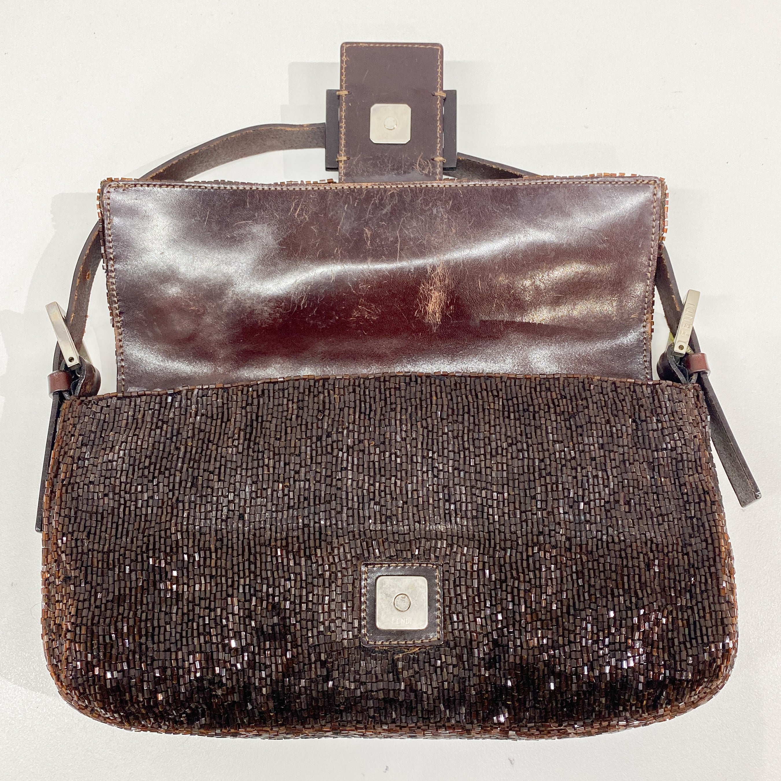 Baguette Brown Beaded Shoulder Bag