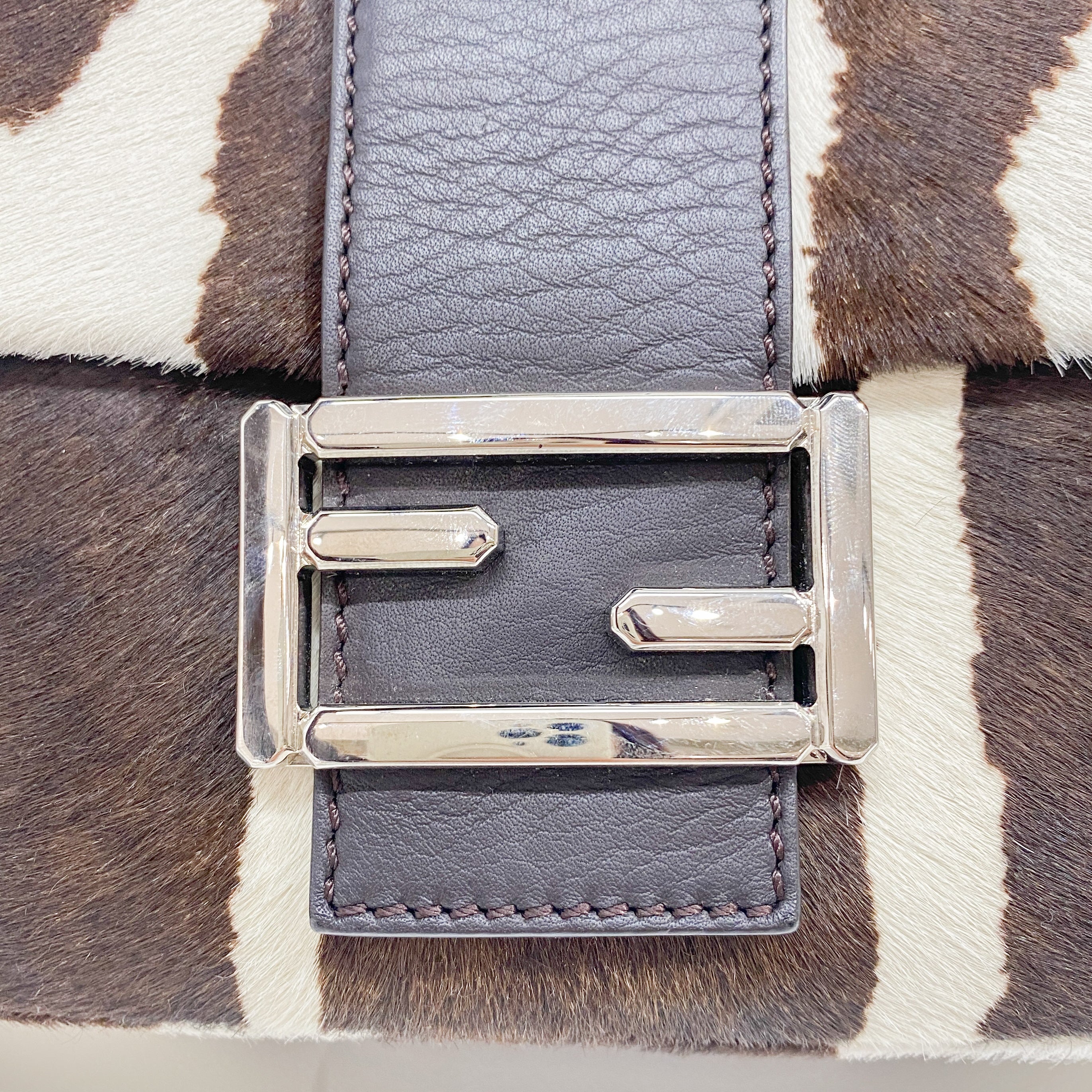 Baguette Brown Zebra Print Pony Hair Shoulder Bag