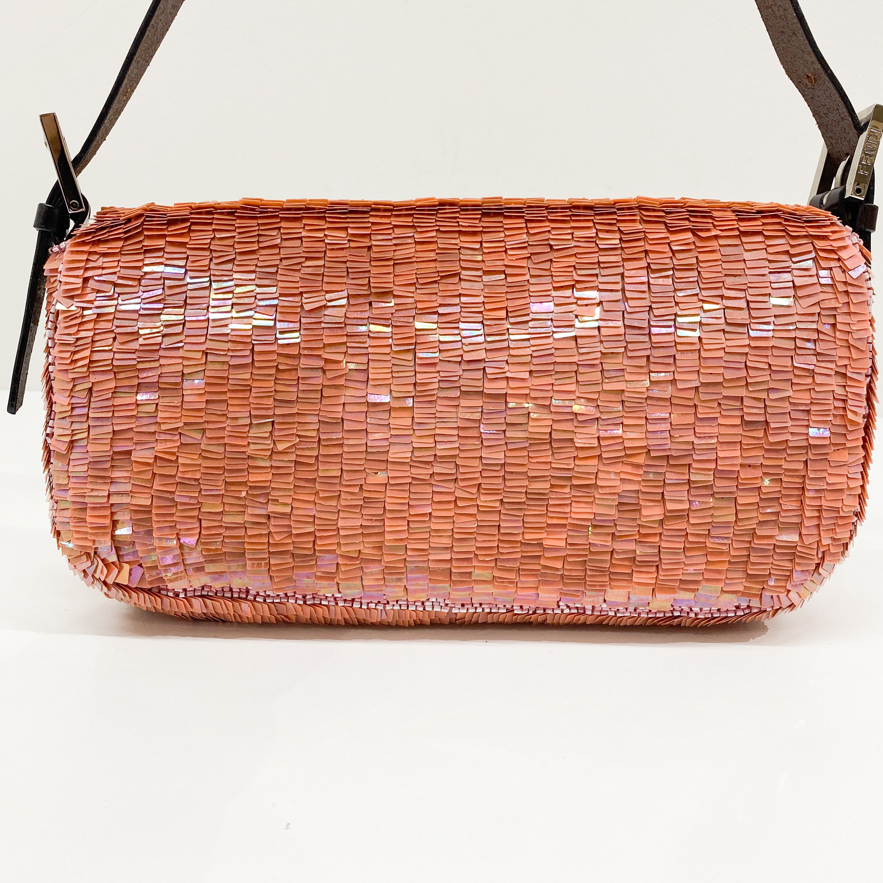 Baguette Coral Pink Sequin Shoulder Bag
